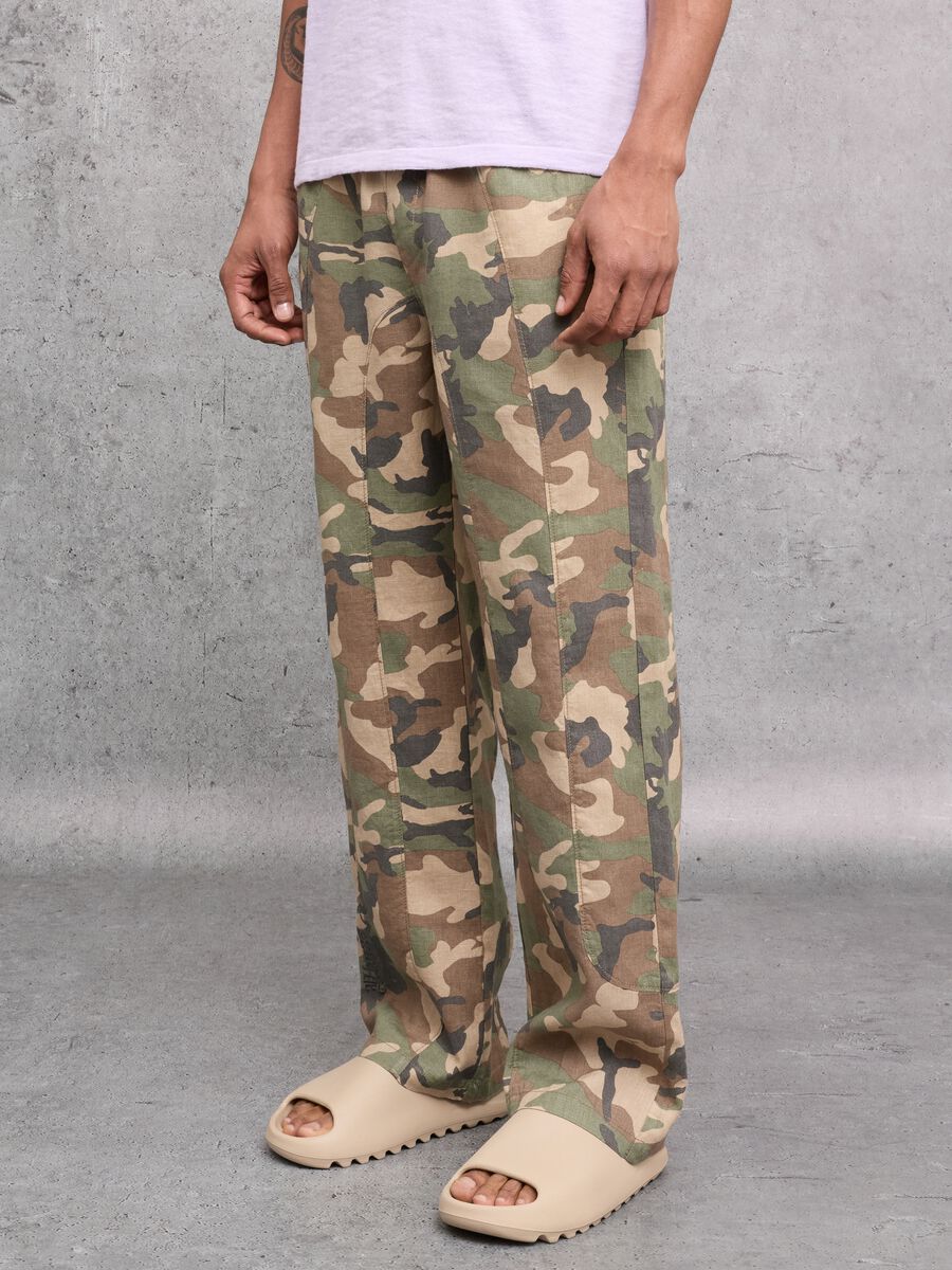 100% Linen Wide-Leg Camo Trousers_2
