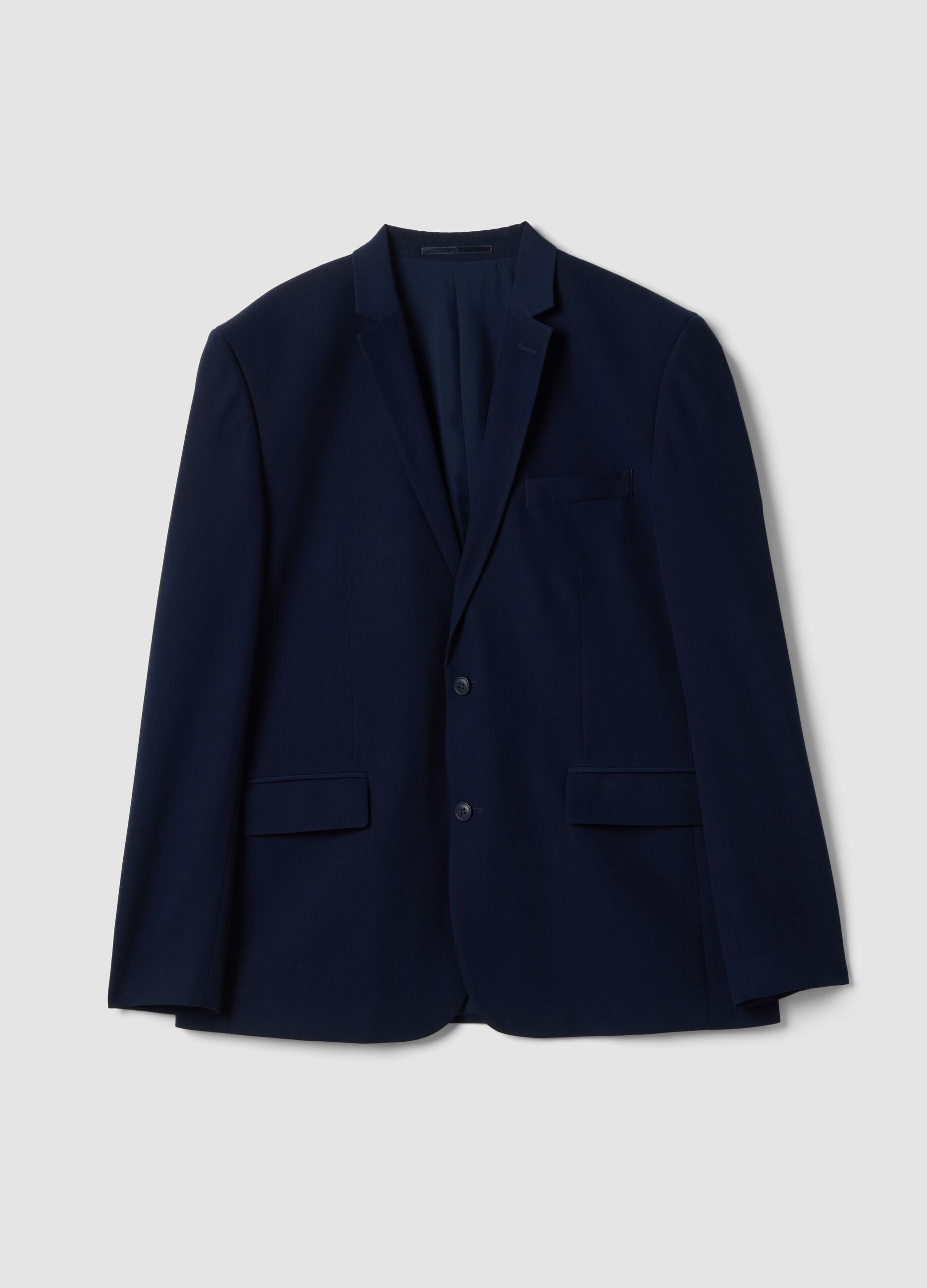 Blue slim-fit lined blazer with classic lapels