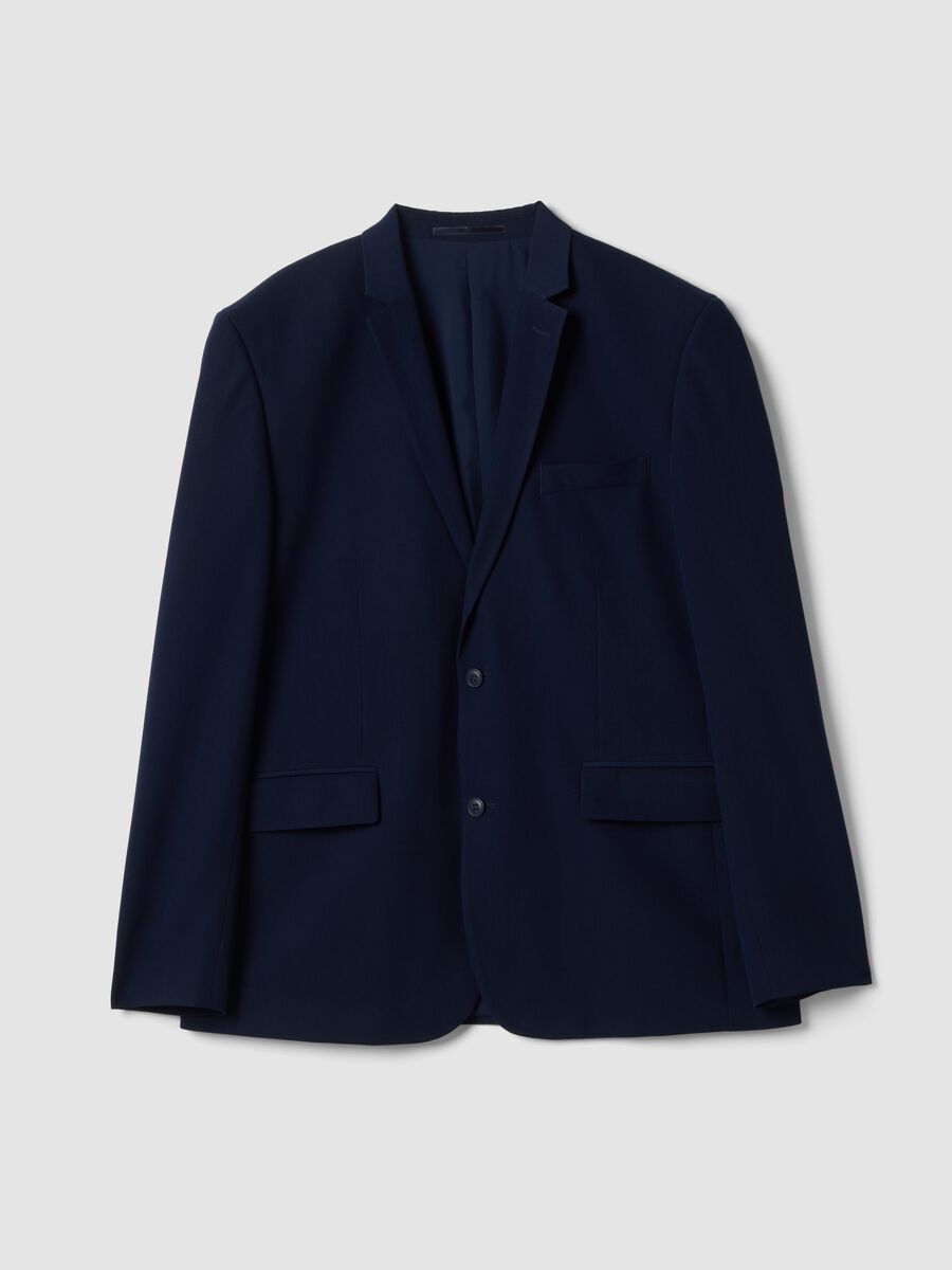 Blazer blu slim fit foderato con rever classici_0
