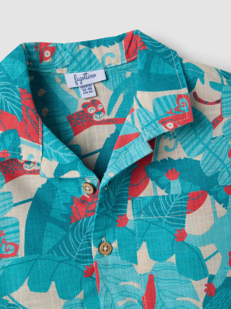 Blue pure cotton shirt with tropical print_3