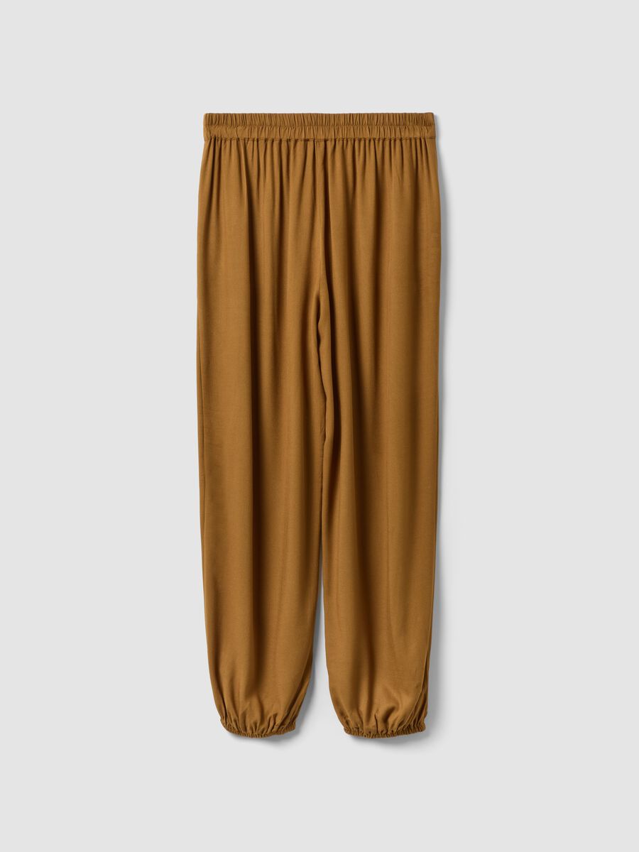 Brown pure viscose trousers with elasticated cuffs, regular fit_5