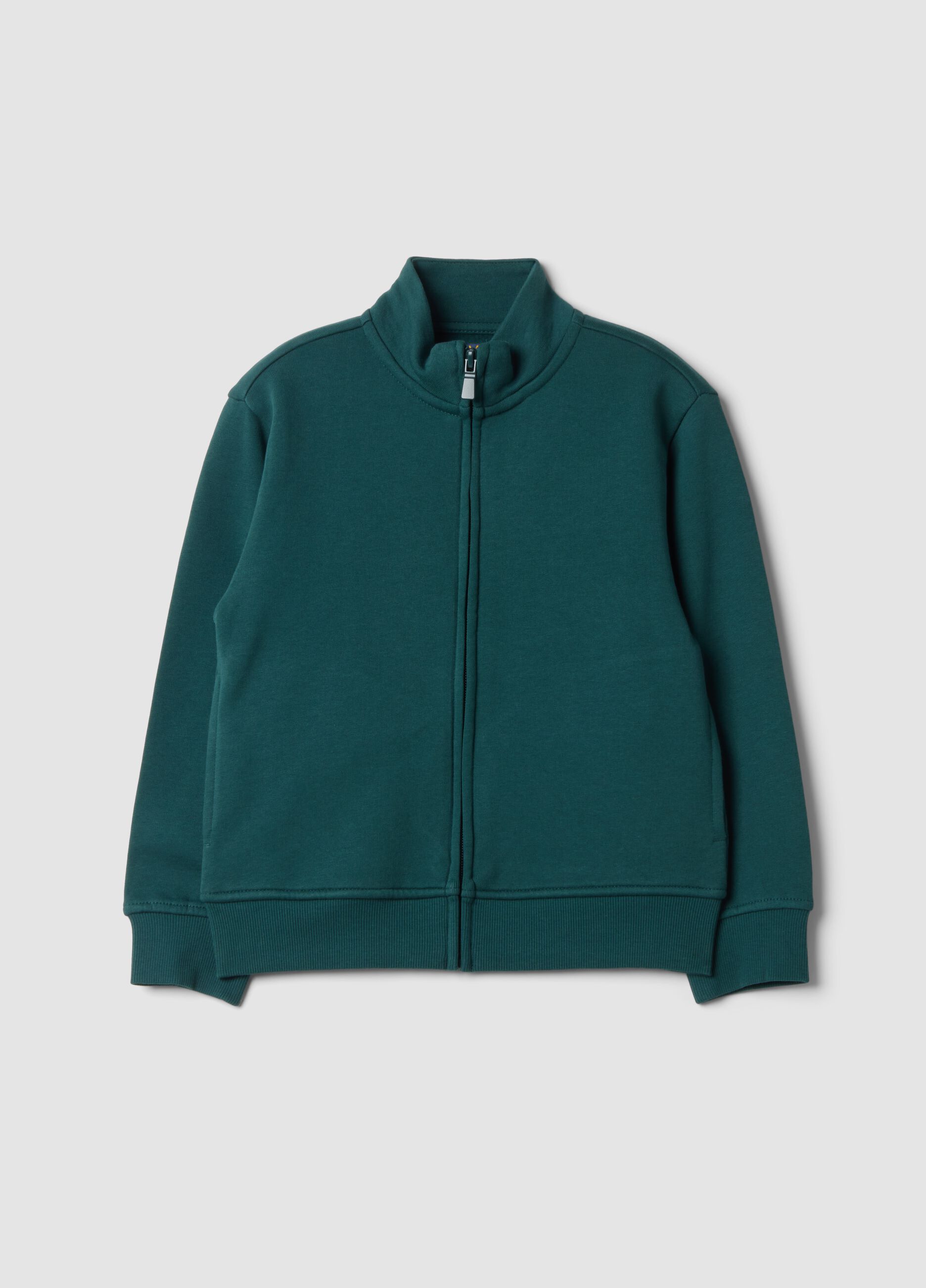 Green sweatshirt with collar in pure organic cotton