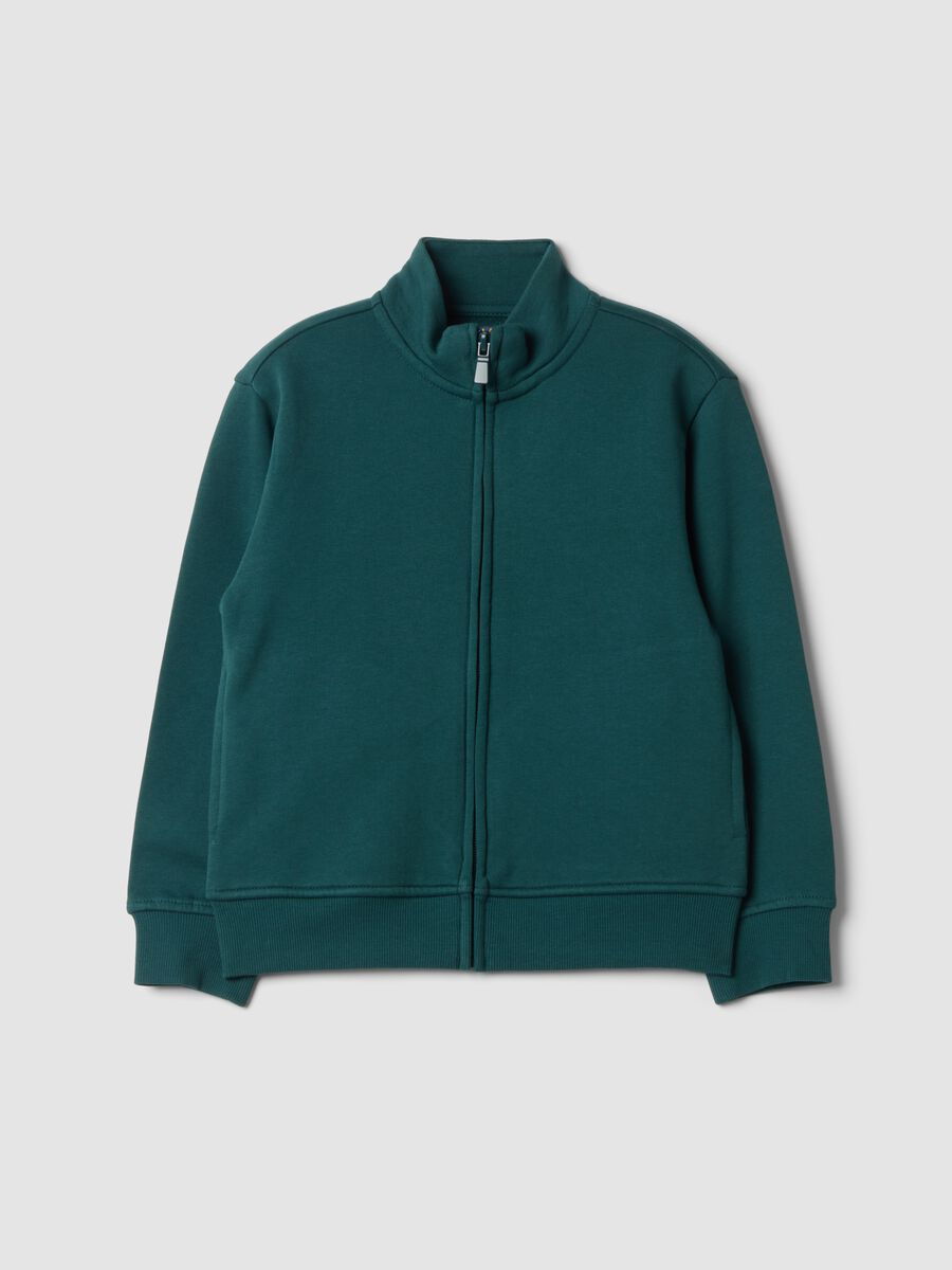 Green sweatshirt with collar in pure organic cotton_0