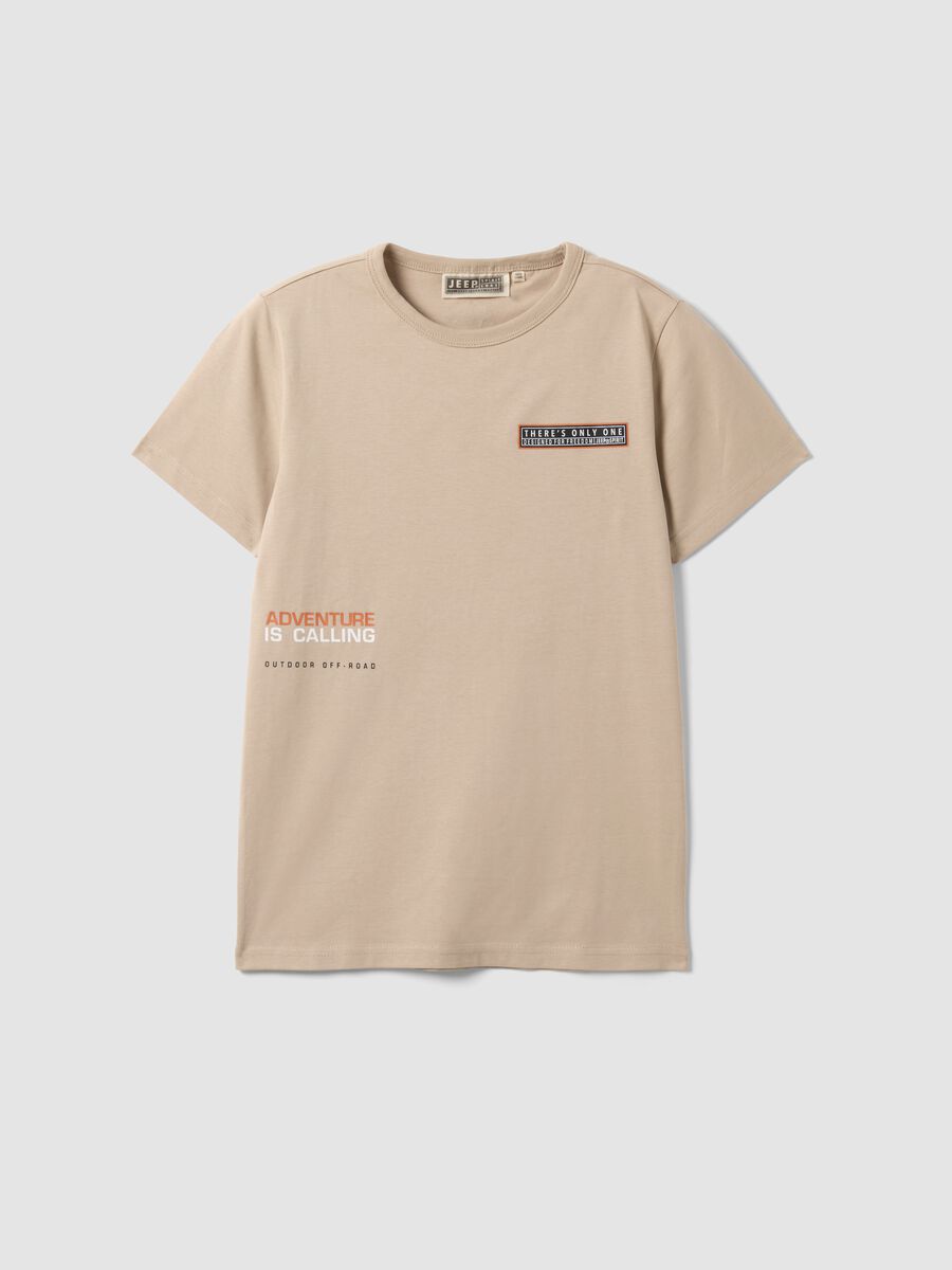 T-shirt beige in puro cotone con stampa fronte e retro_3