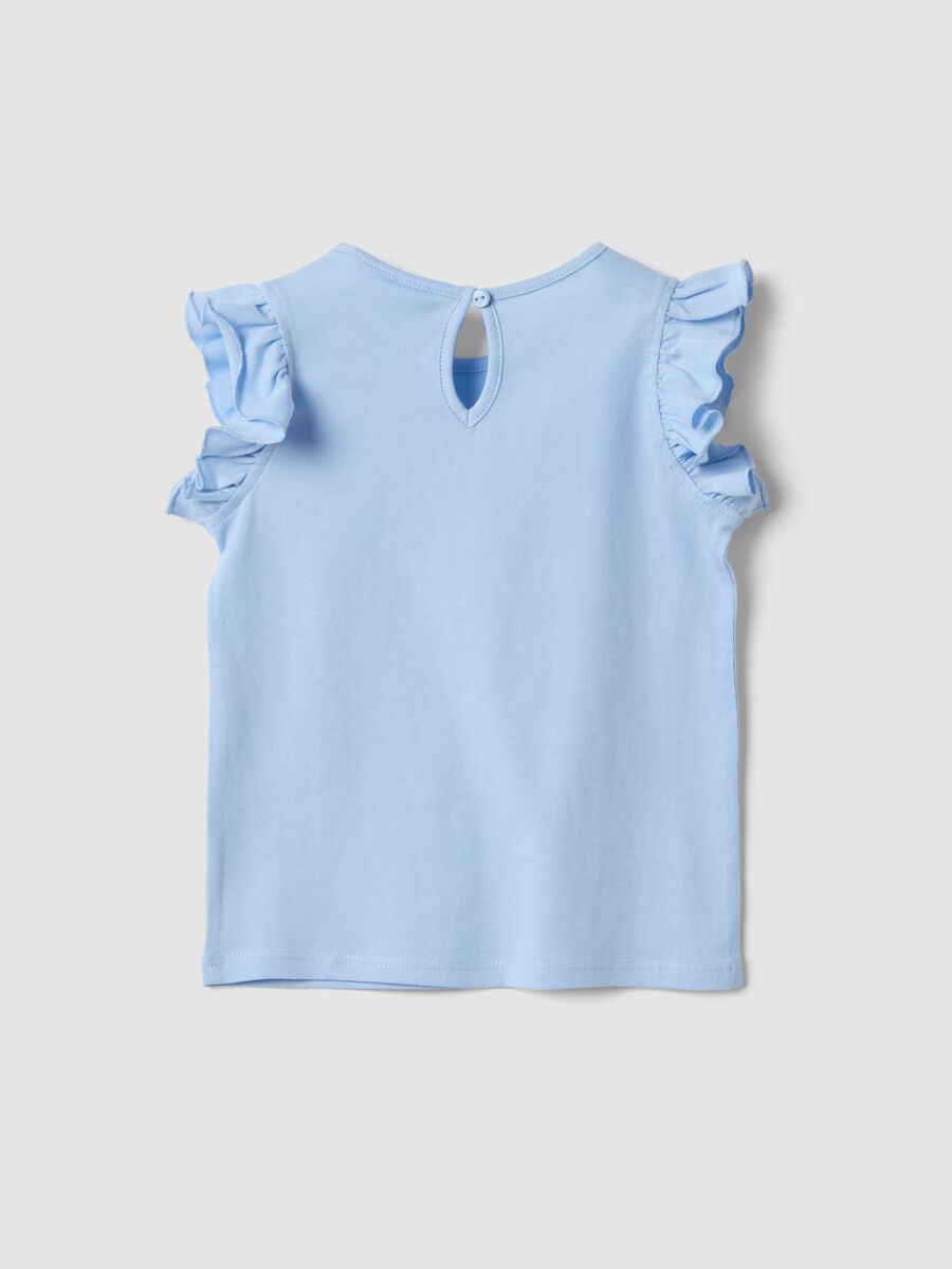 Tank top azzurro in puro cotone organico da bimba con stampa e volant_1