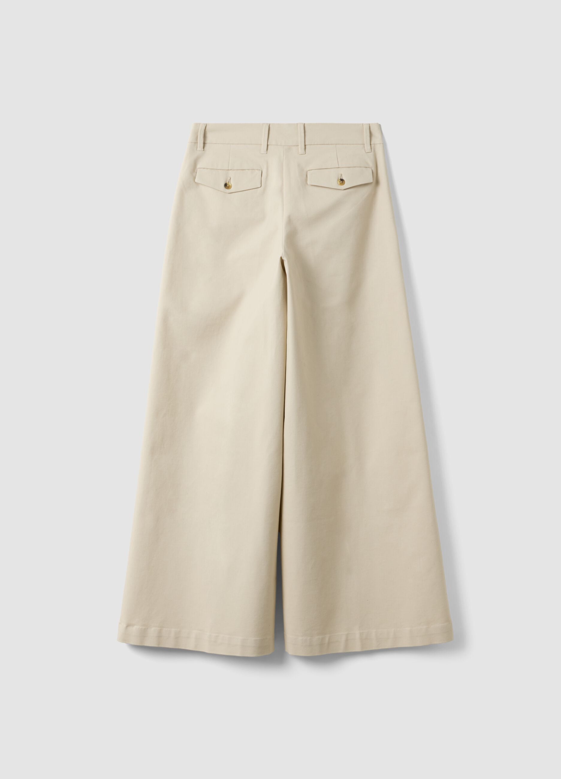 Beige flared stretch cotton trousers