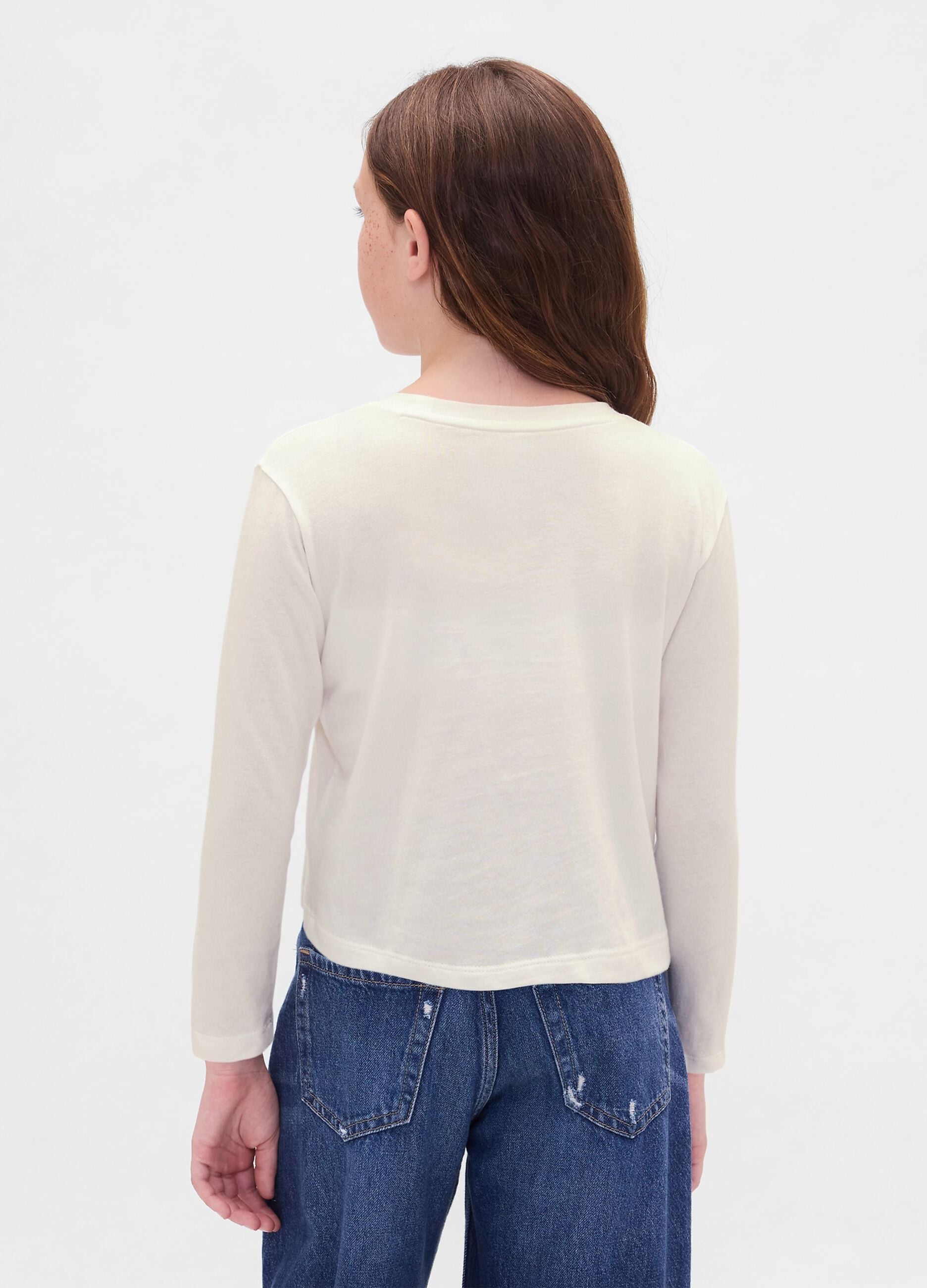White long-sleeve t-shirt with prints