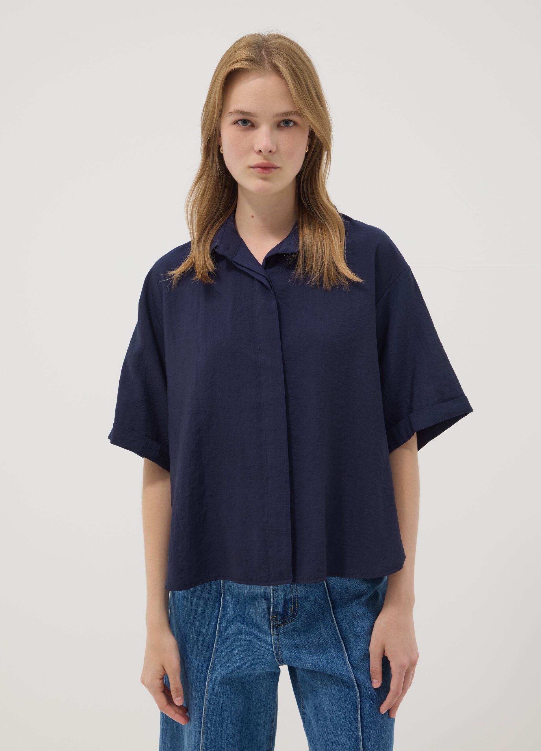 Blue viscose-blend shirt