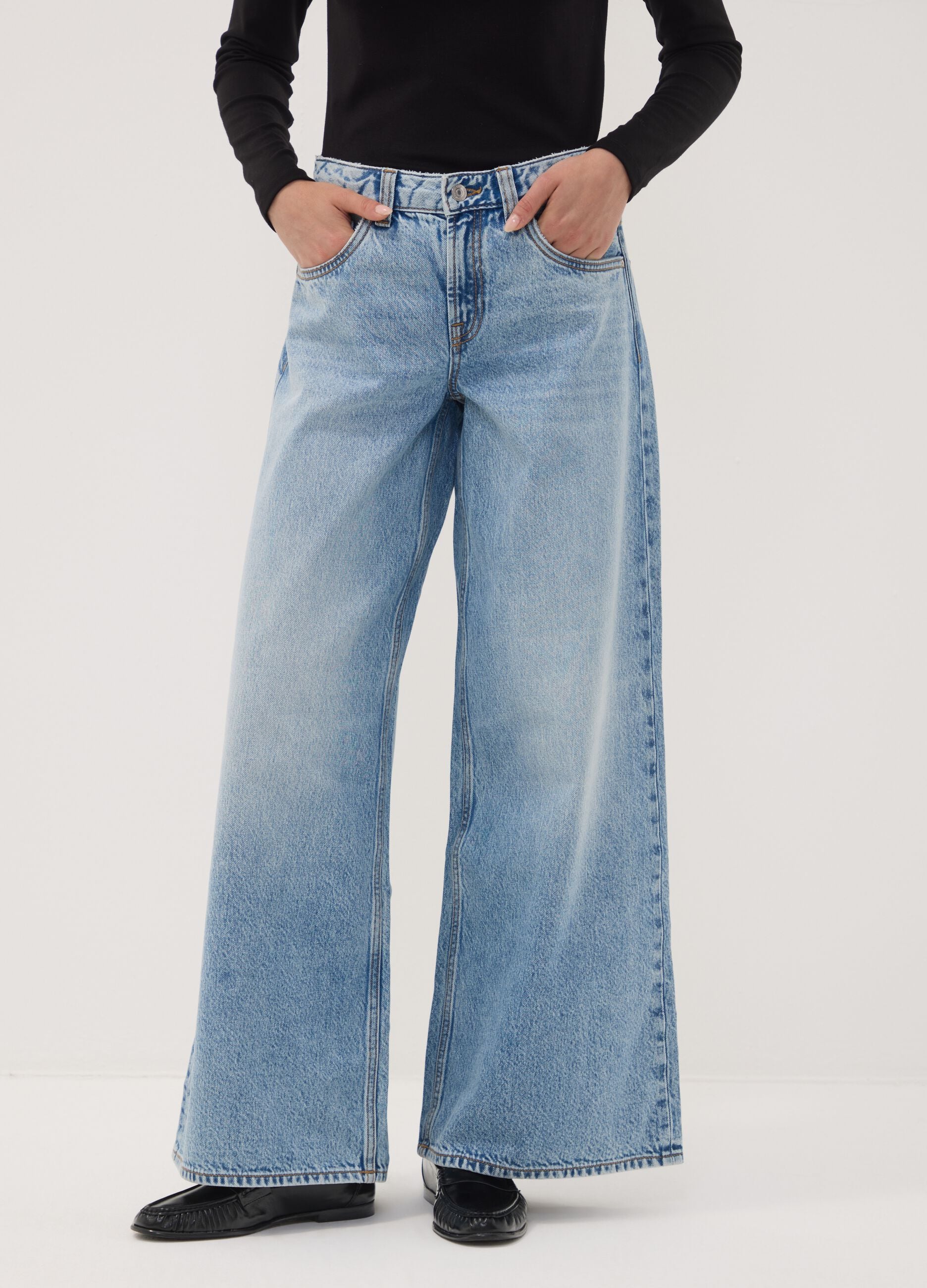 Light blue pure cotton super wide-leg jeans