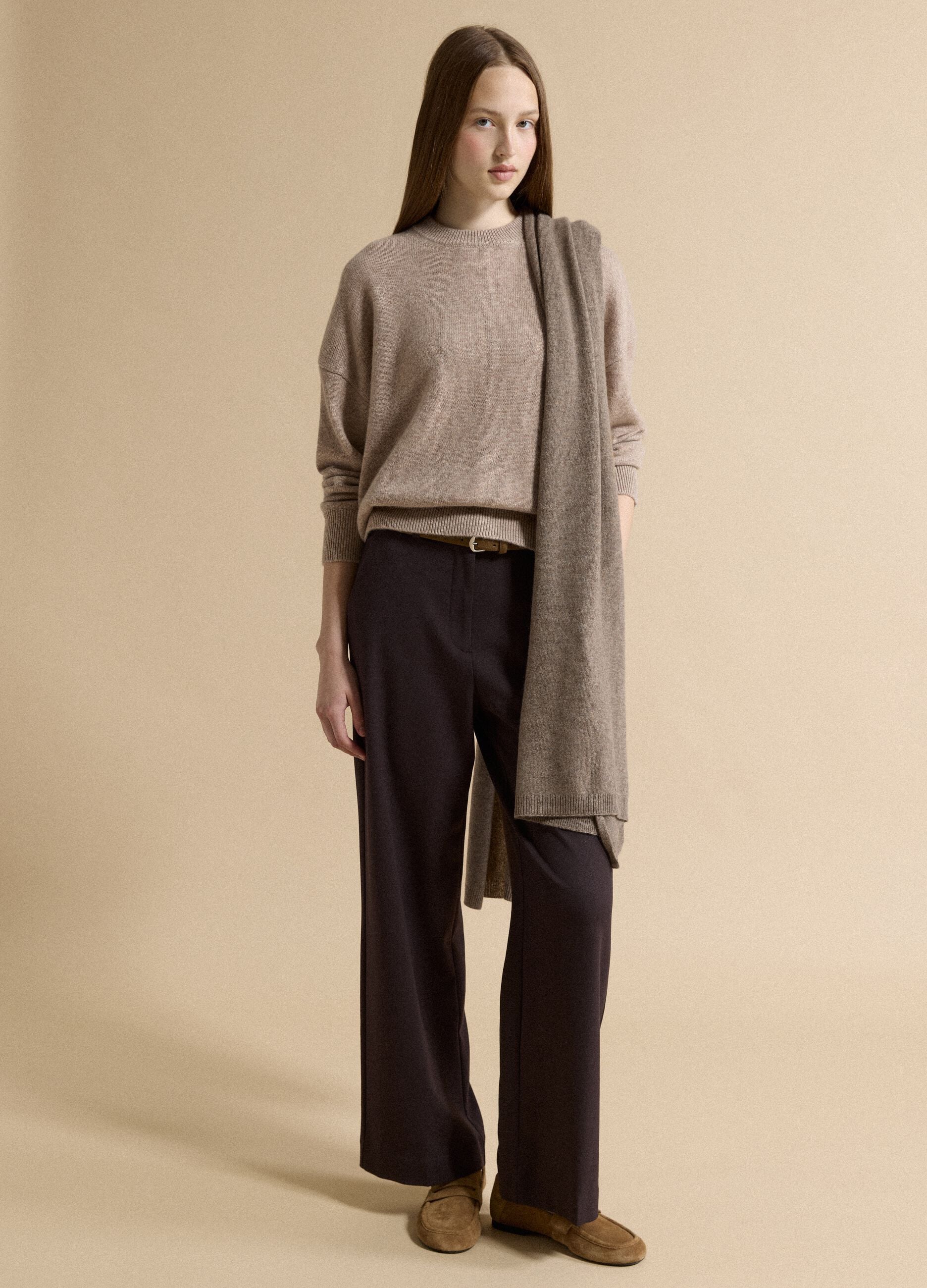Beige pure cashmere scarf