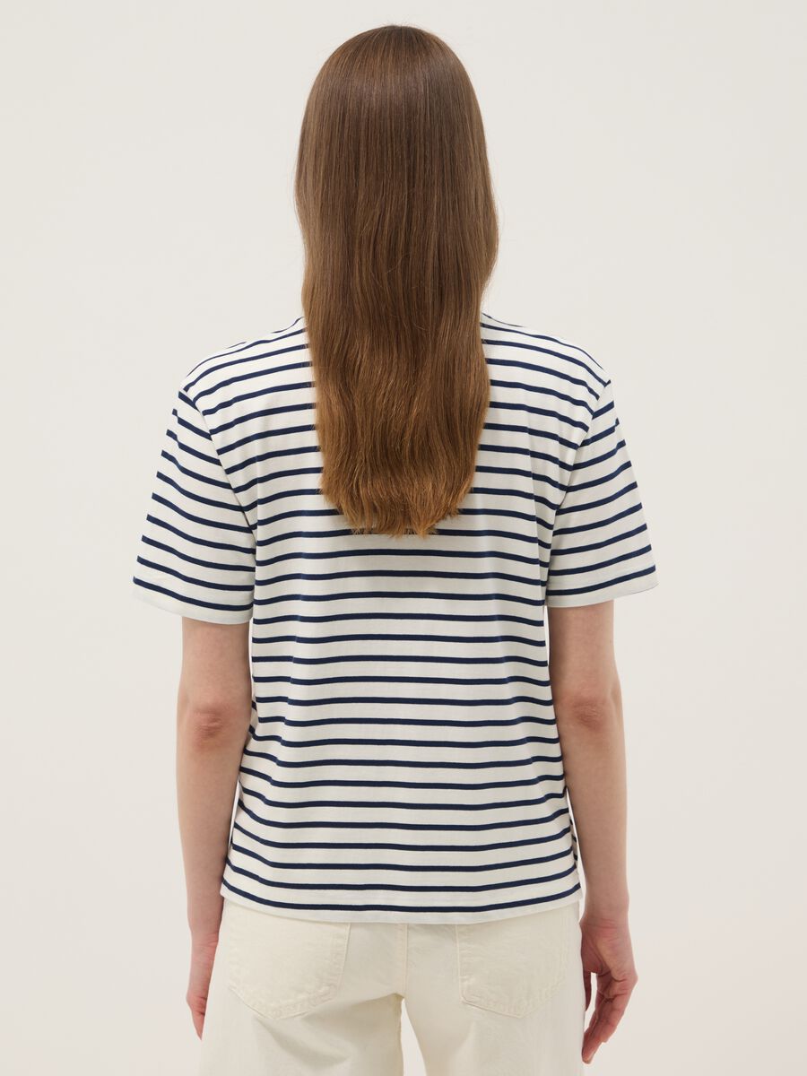 Blue pure cotton striped T-shirt_3