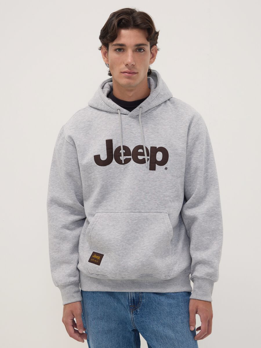 Felpa grigia in misto cotone con cappuccio e stampa Jeep relaxed fit_1