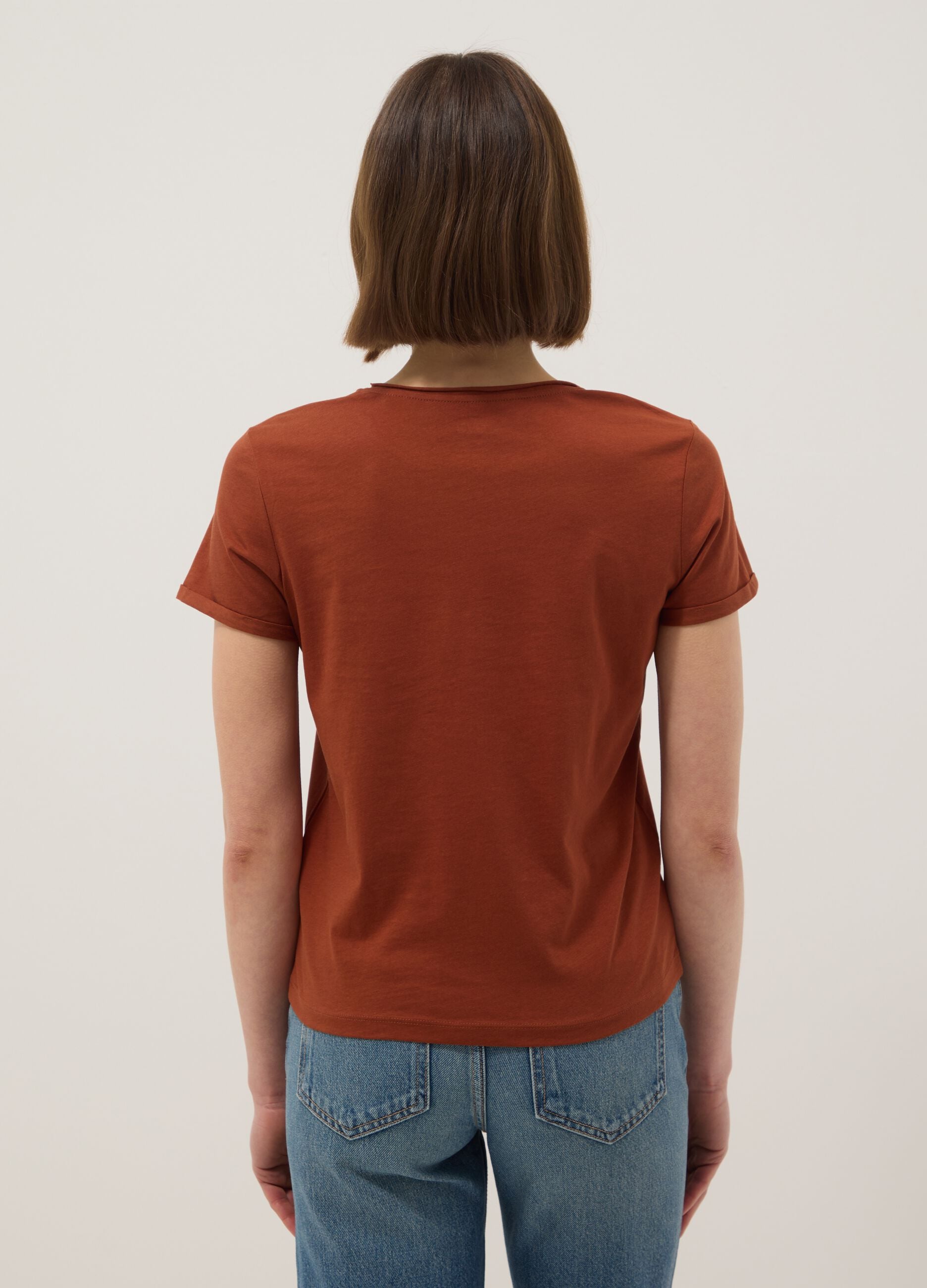 Brown short sleeve pure cotton regular fit T-shirt