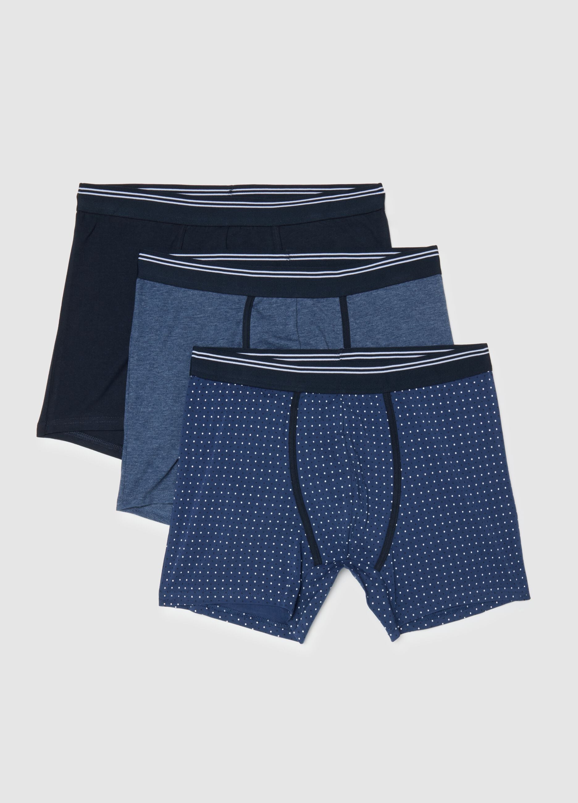 Tripack boxer midi multicolor a pois in cotone organico elasticizzato regular fit