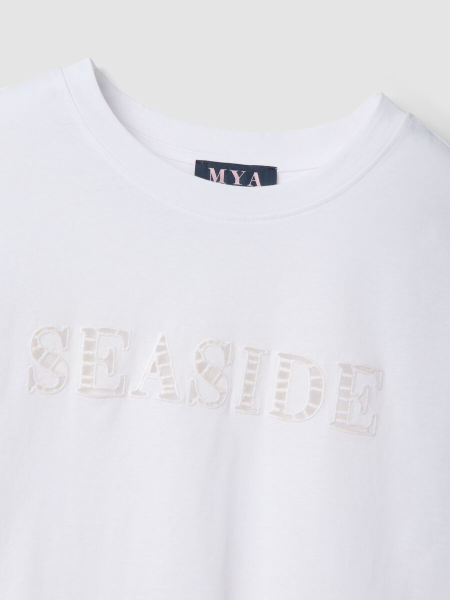 White pure cotton T-shirt with front print_5