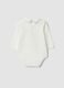 White organic cotton baby bodysuit with collar and dinosaur_1