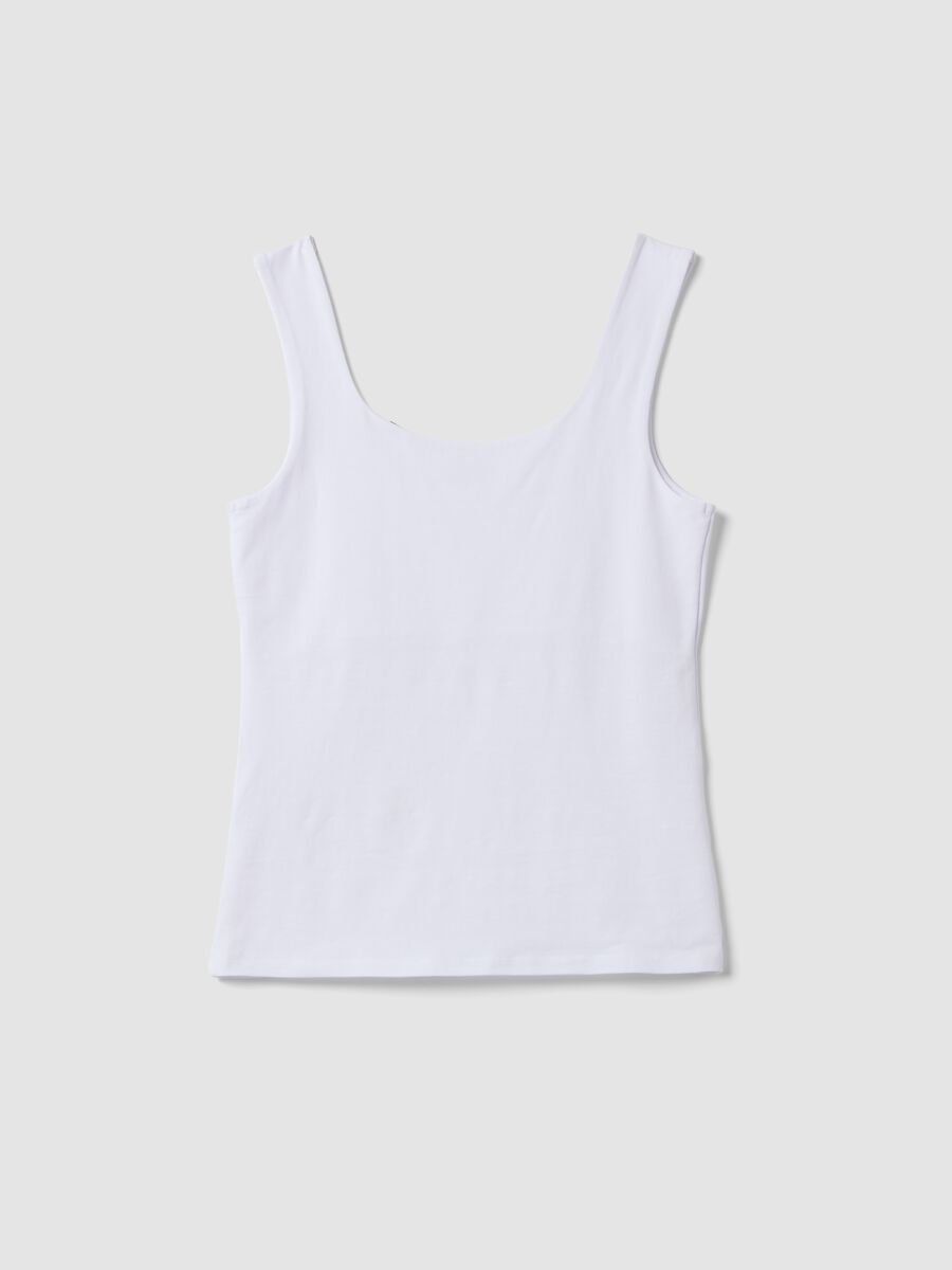 White fitted stretch-cotton tank top_5