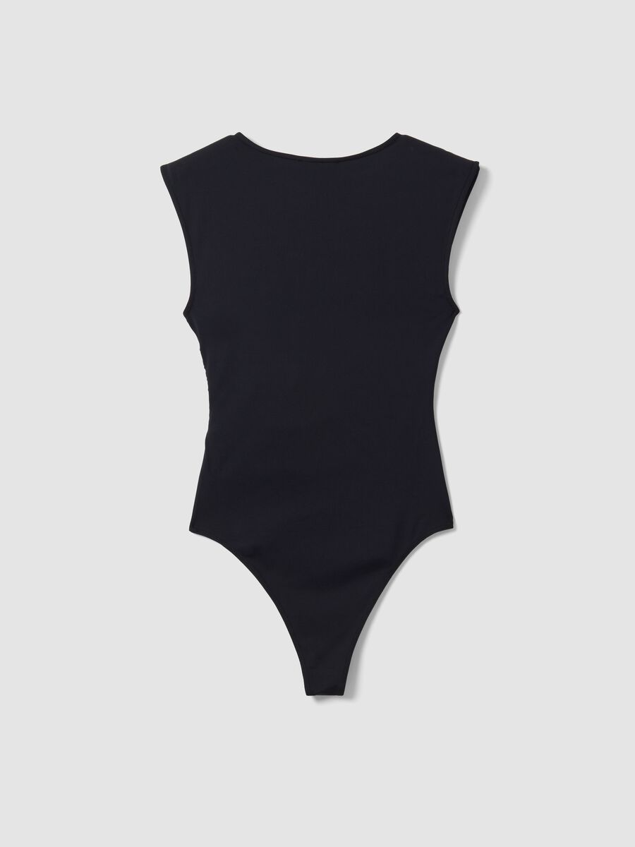 Black stretch jersey bodysuit with ruching, regular fit_2