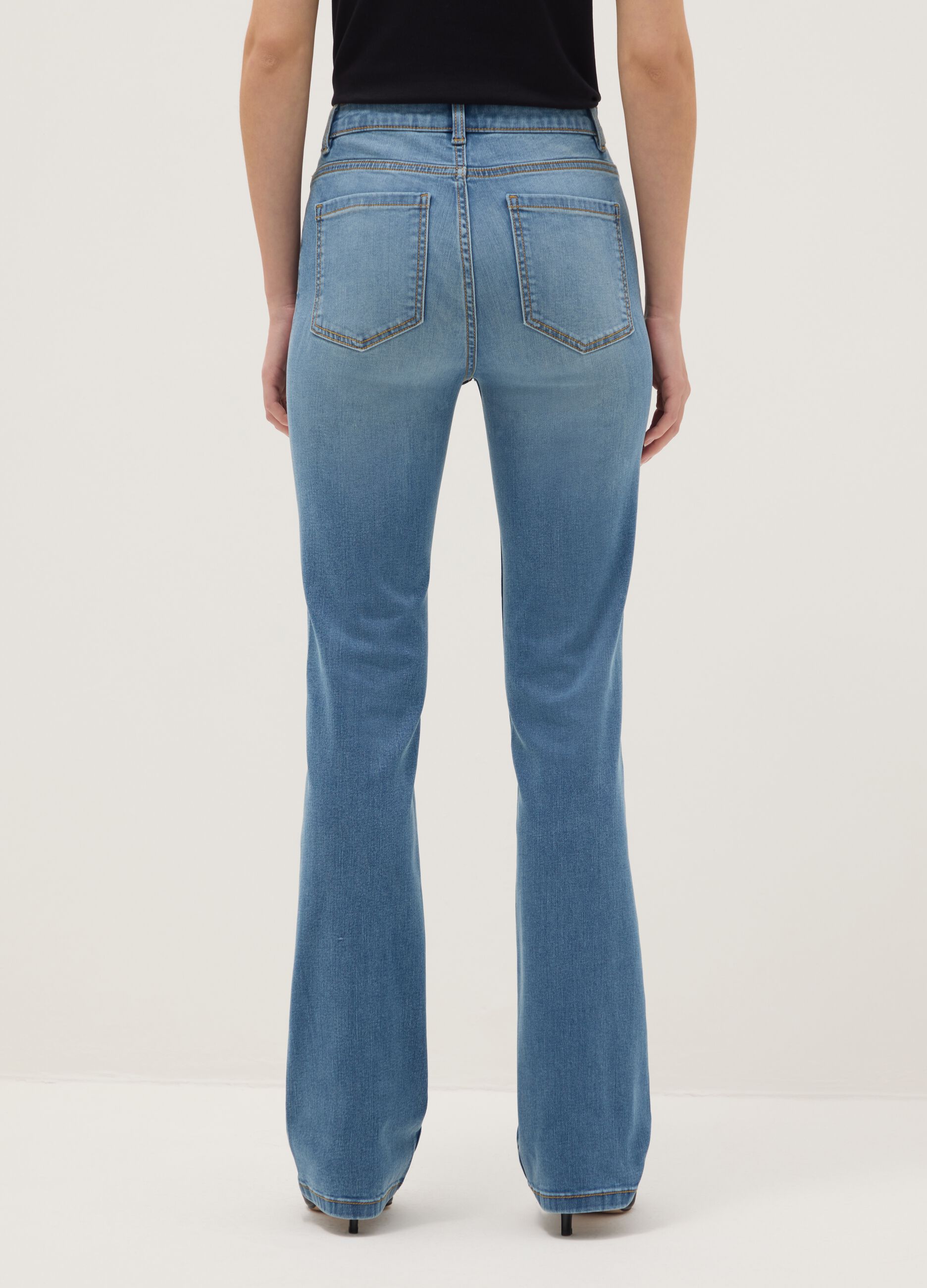 Blue Cotton Blend Flare Fit Jeans