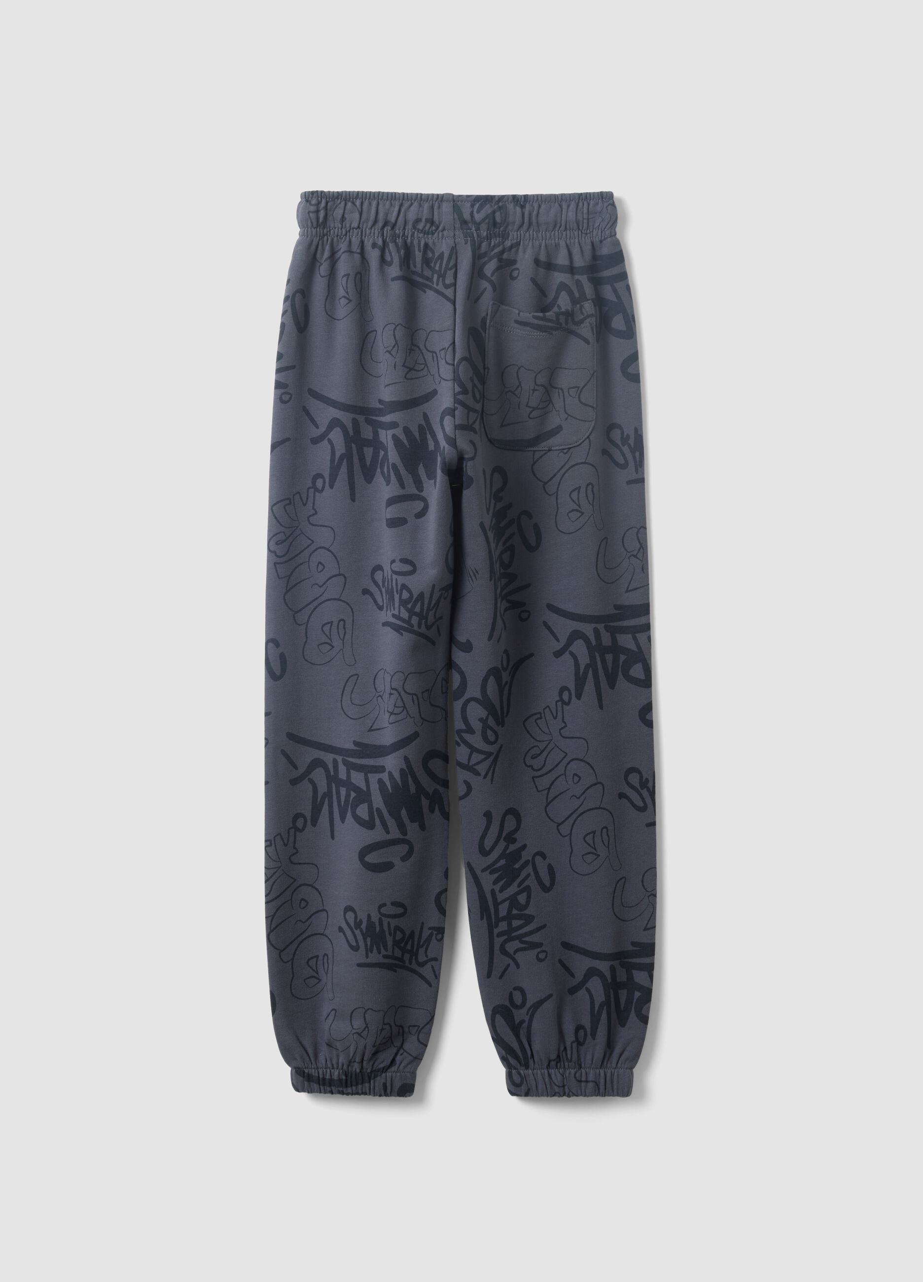 Grey oversized cotton jogger trousers with all-over print for boys