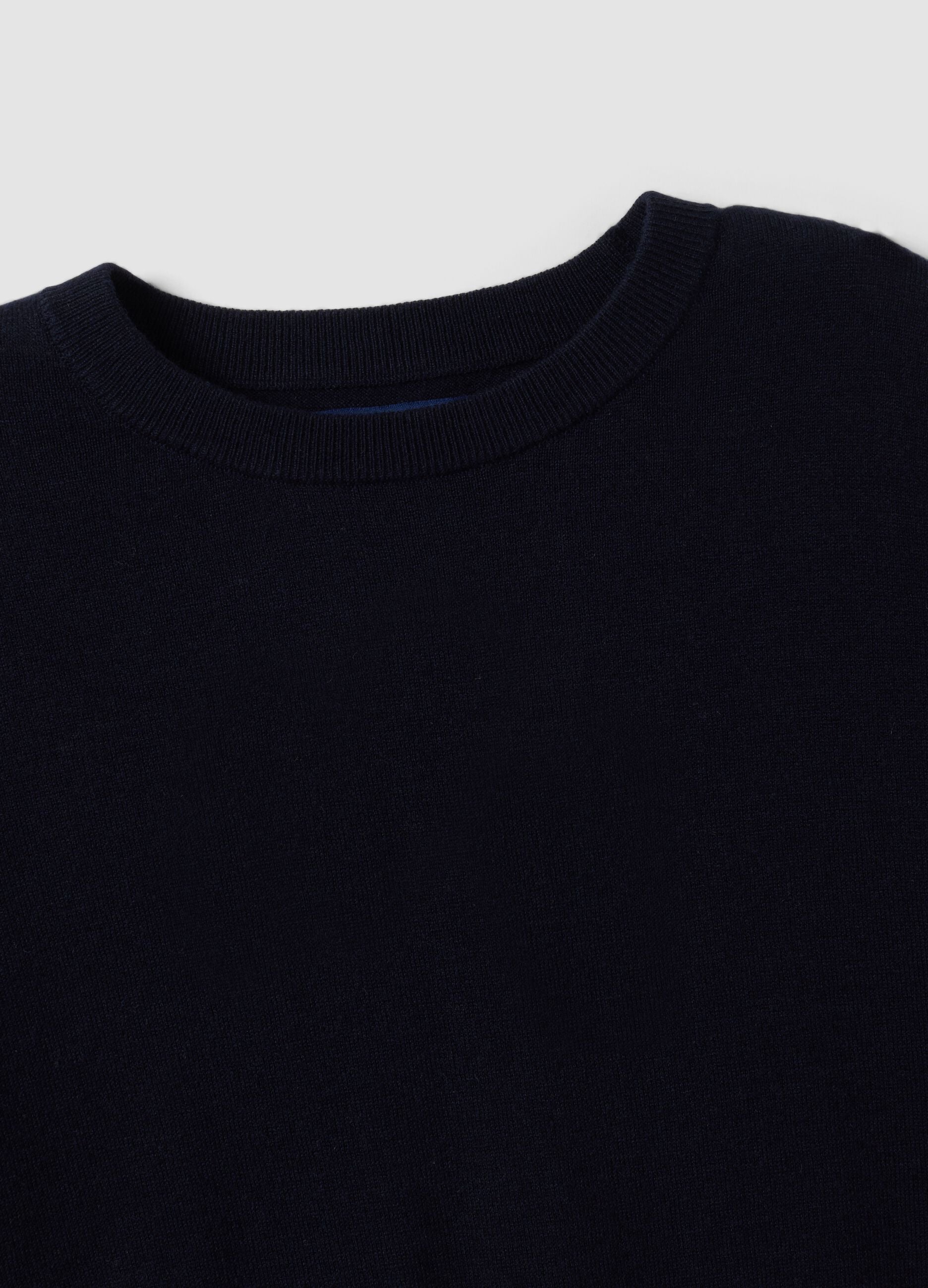 Navy wool-blend crew-neck short-sleeve jumper, regular fit
