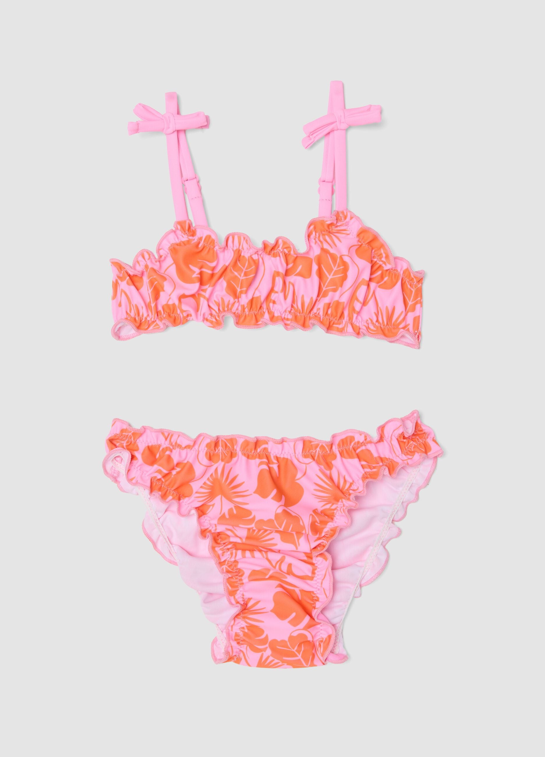 Girls&rsquo; pink stretch floral bikini