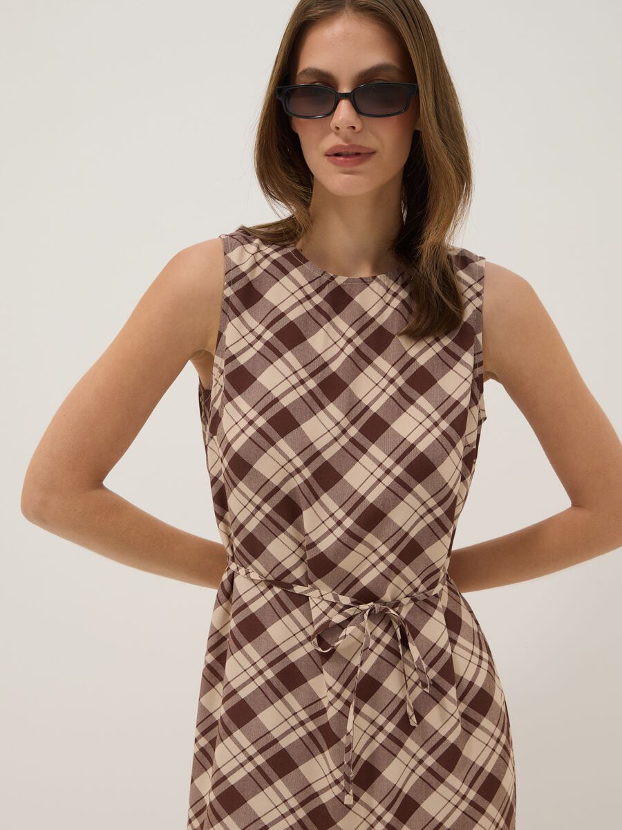 Brown checked pure viscose midi dress, regular fit_2