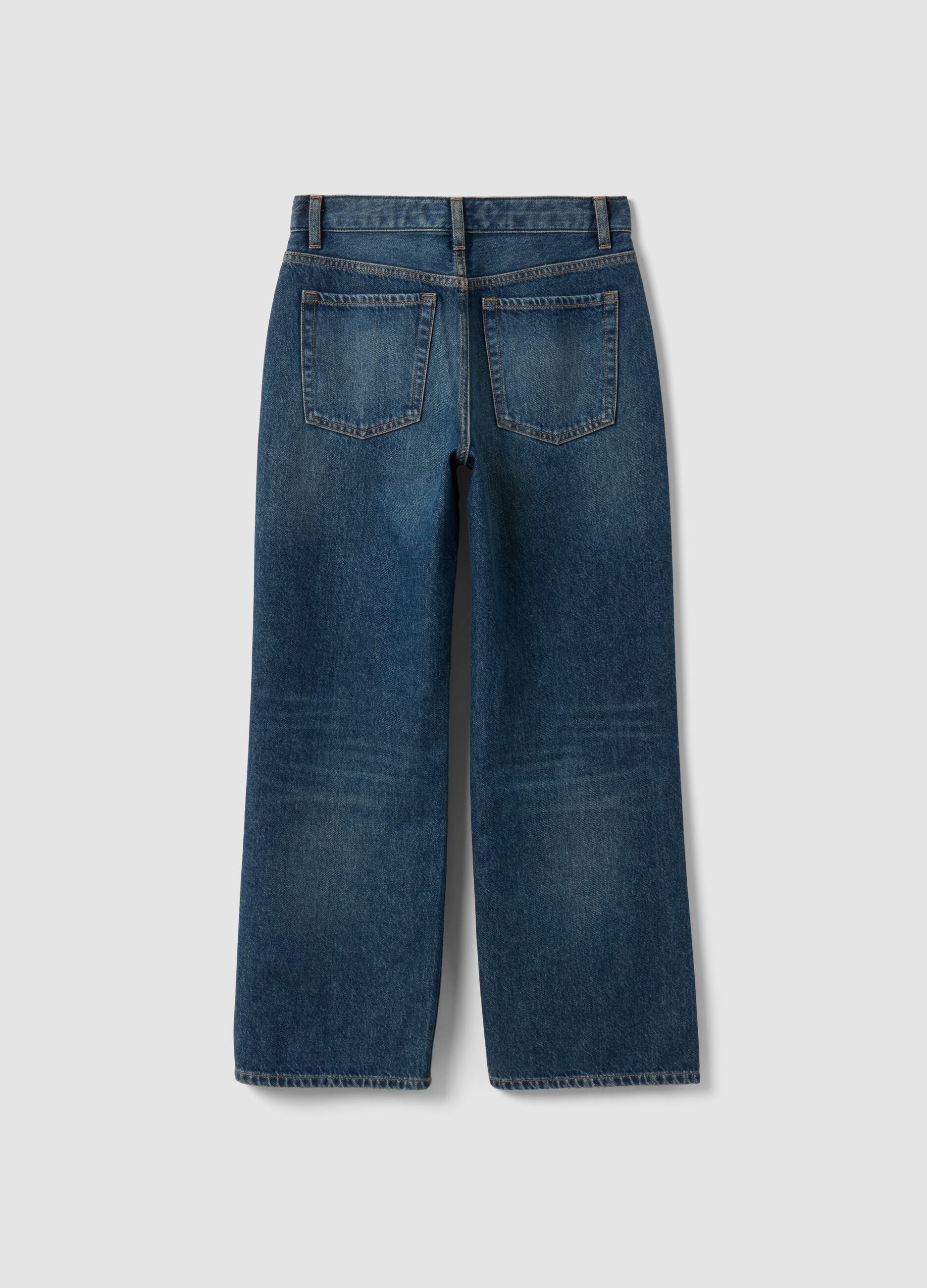 Dark blue pure cotton straight-fit jeans