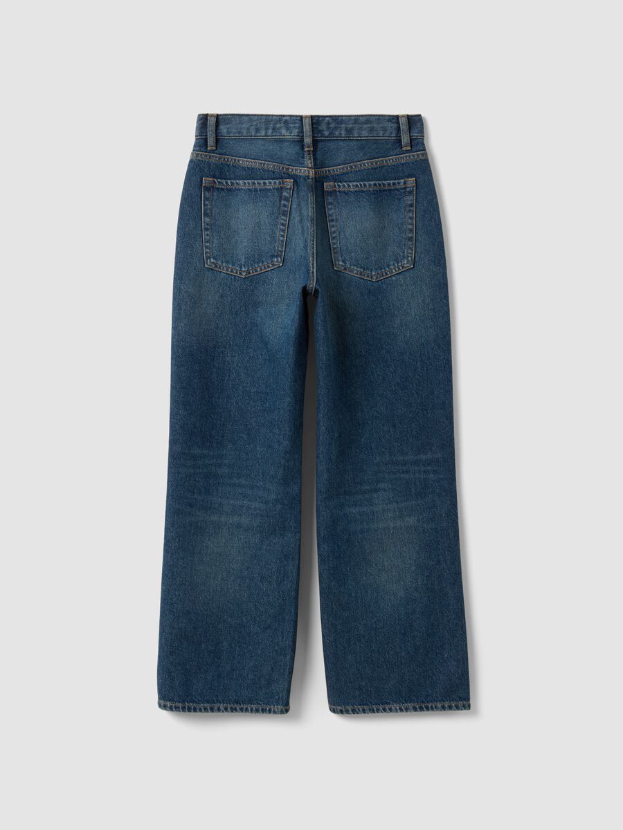 Dark blue pure cotton straight-fit jeans_5