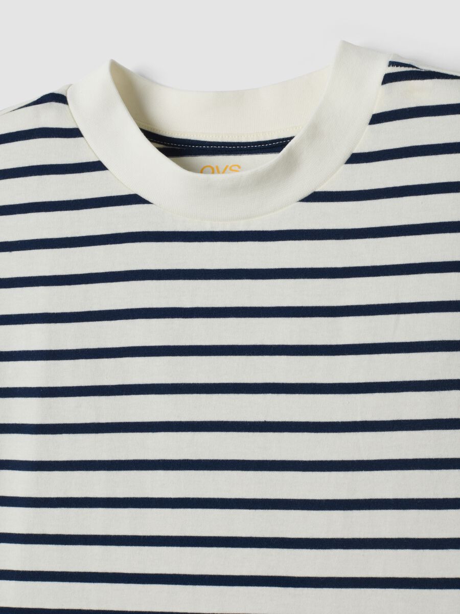 Blue pure cotton striped T-shirt_5