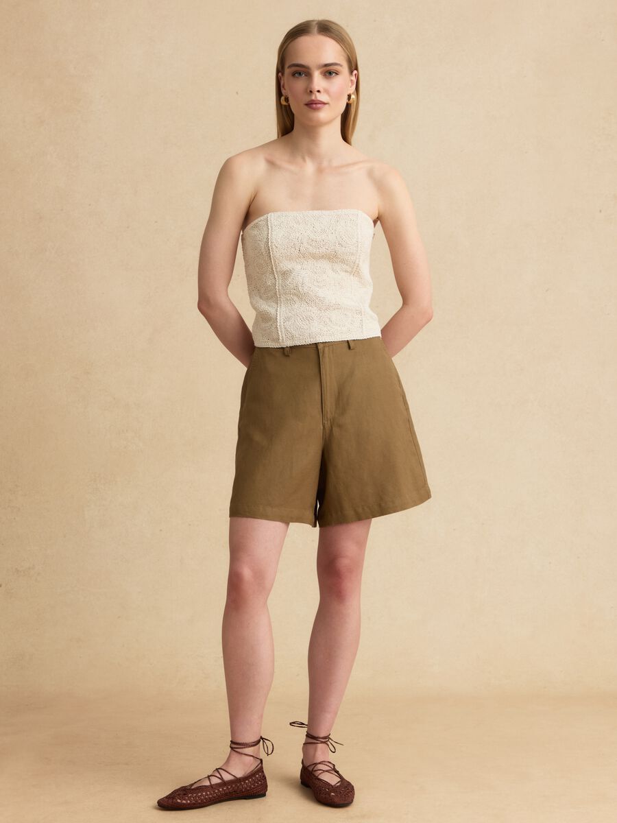 Top beige senza spalline in misto cotone lavorato regular fit_2