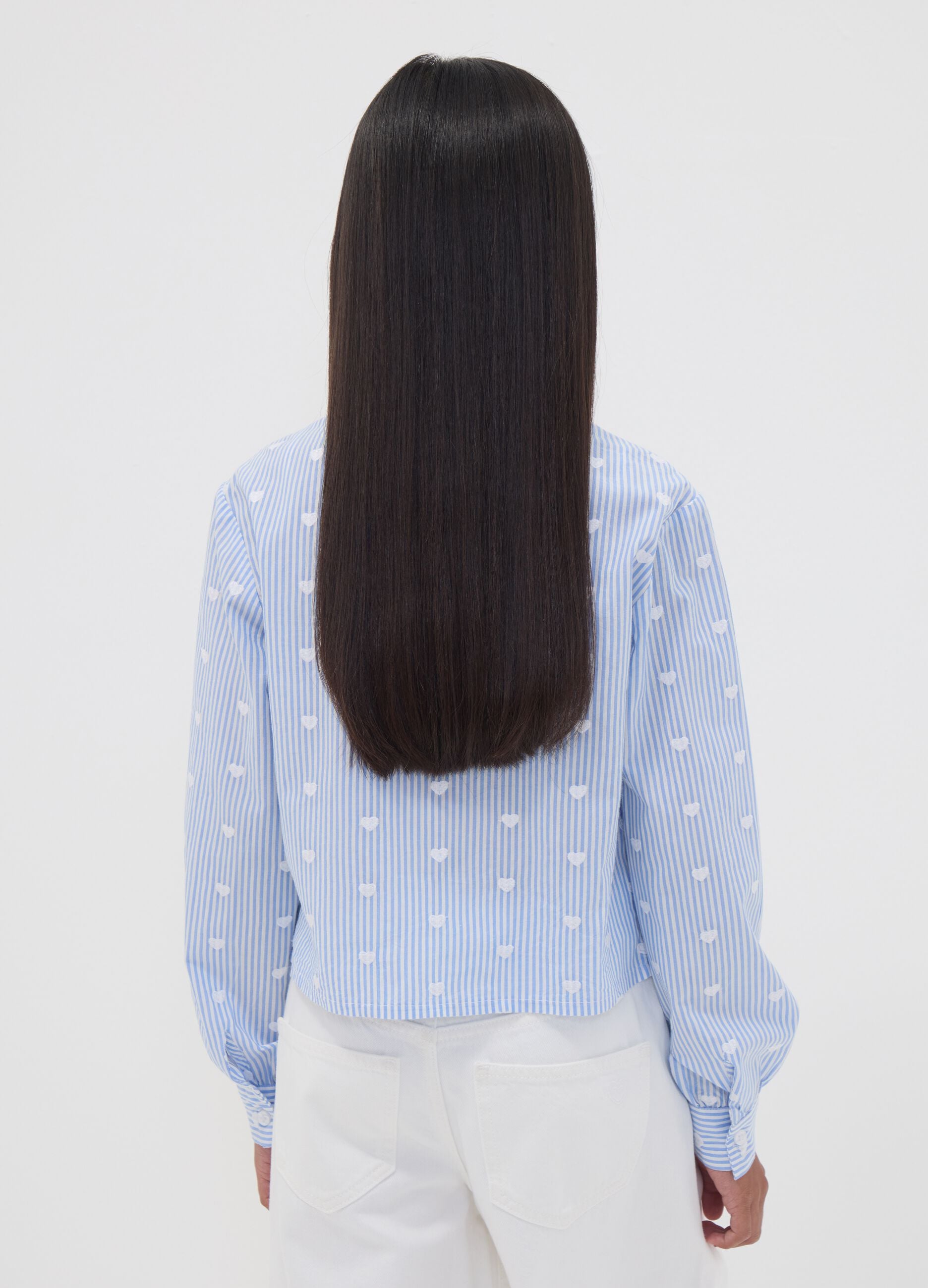 Blue striped pure cotton shirt with hearts for girls