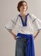 White pure cotton blouse with blue piping, regular fit_0