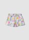 White pure organic cotton floral-print shorts for baby girl_0