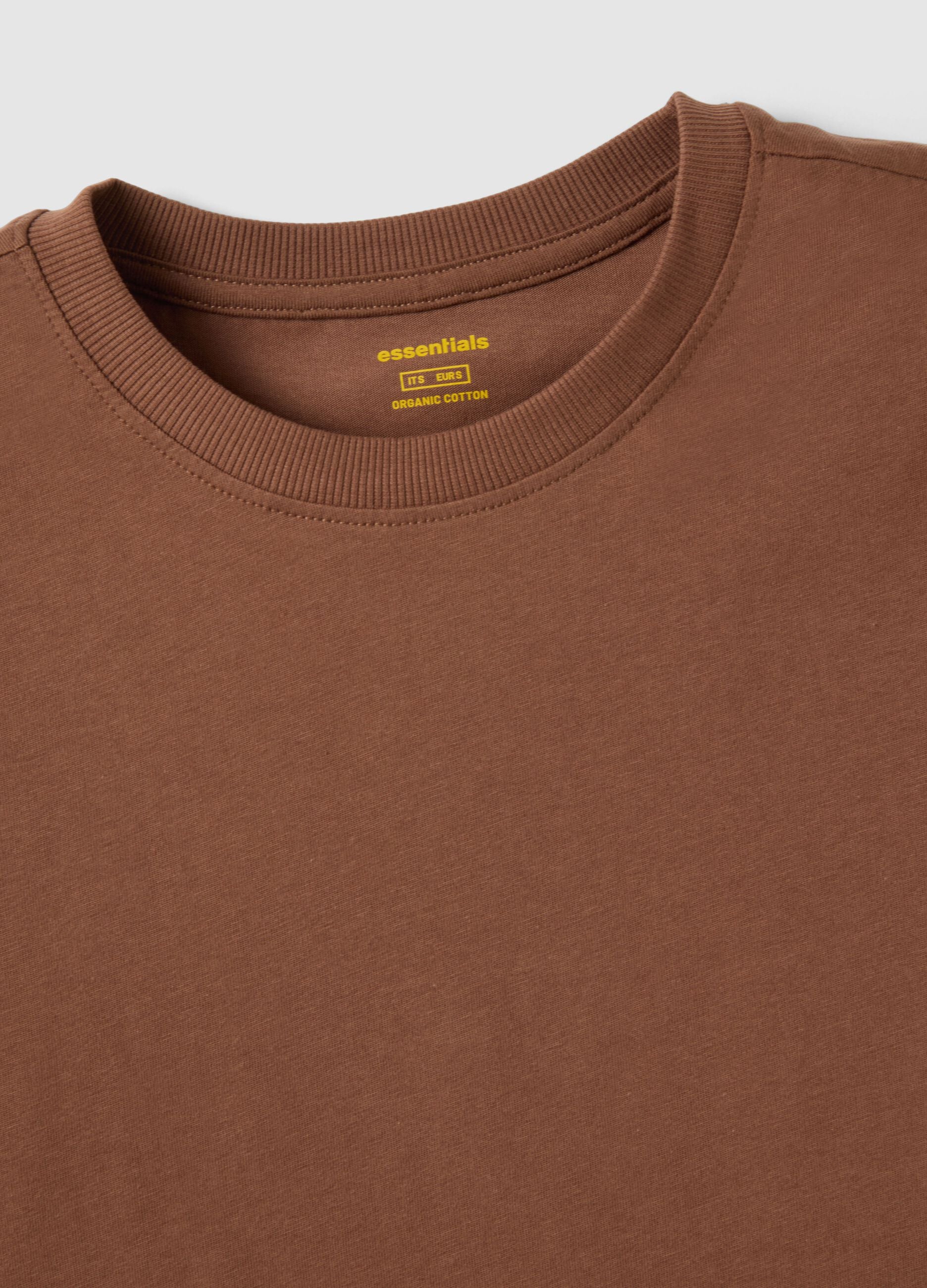 Brown pure cotton crew neck T-shirt regular fit
