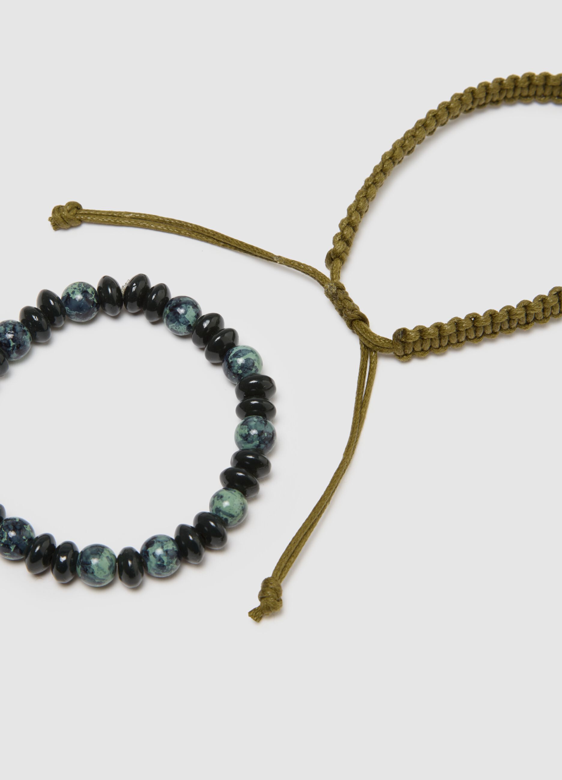 Multicolour glass bead bracelets with woven design twin pack