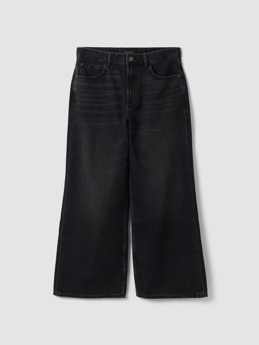 Jeans denim neri wide leg in puro cotone_0
