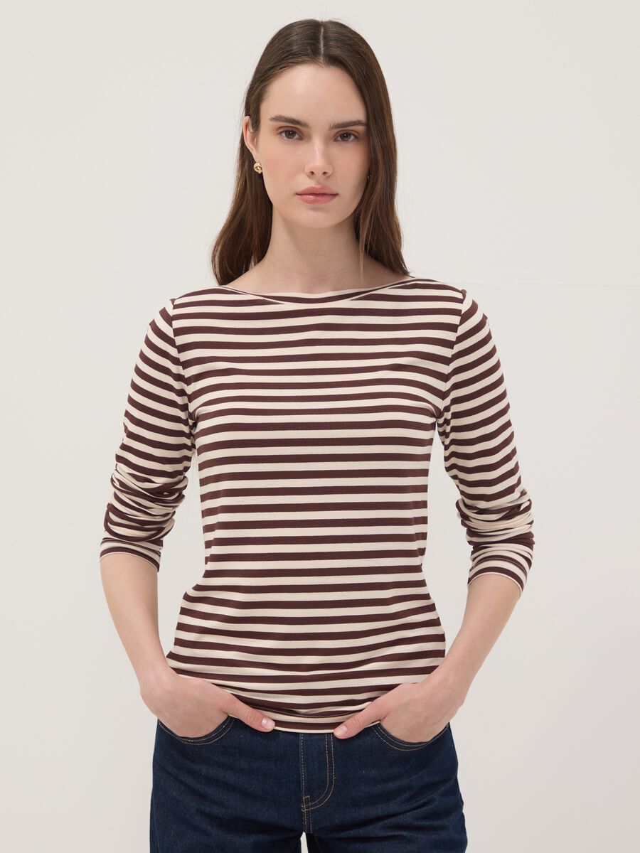 Multicolour striped slim-fit stretch viscose T-shirt_0