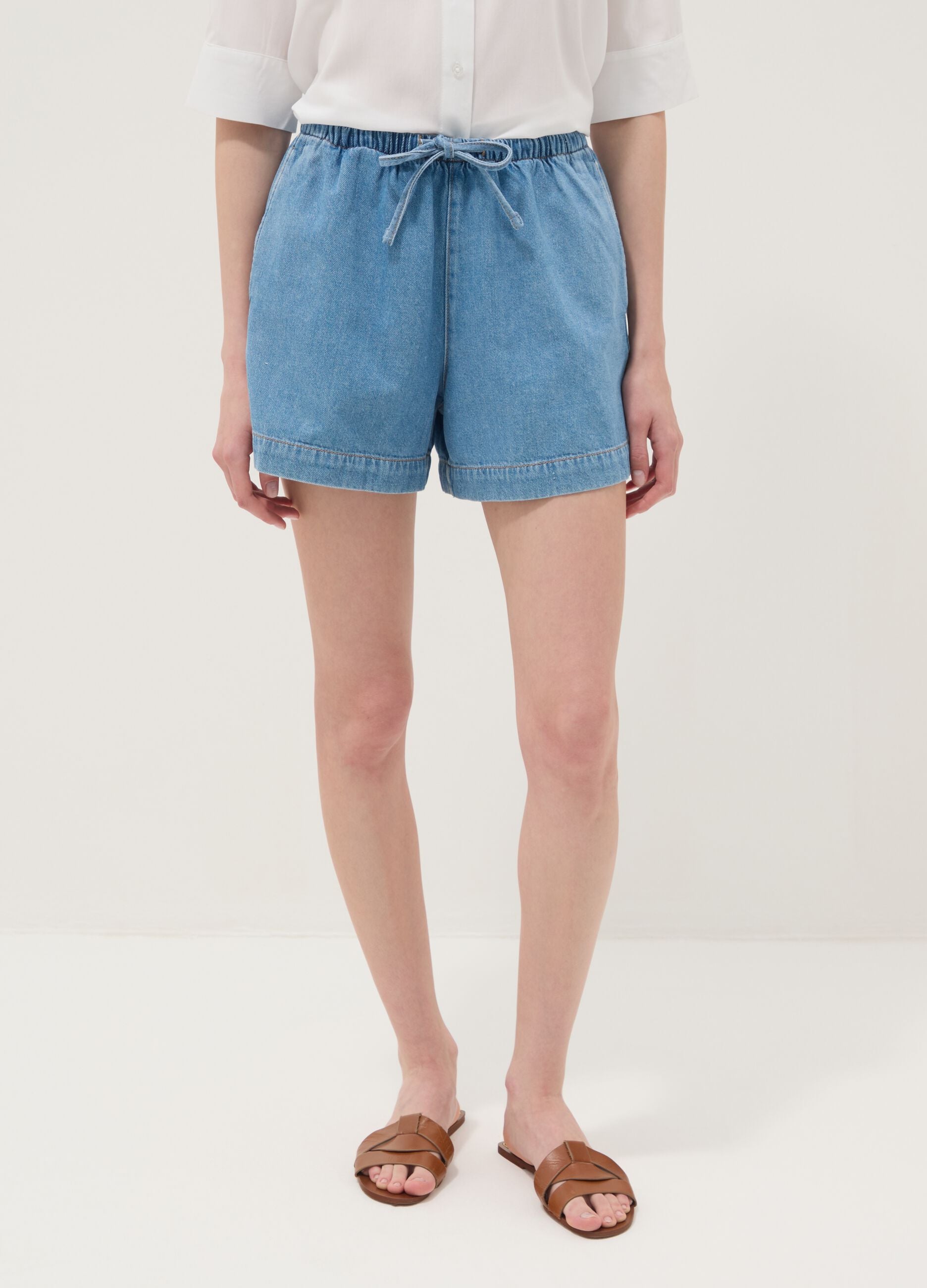 Light blue pure cotton denim shorts