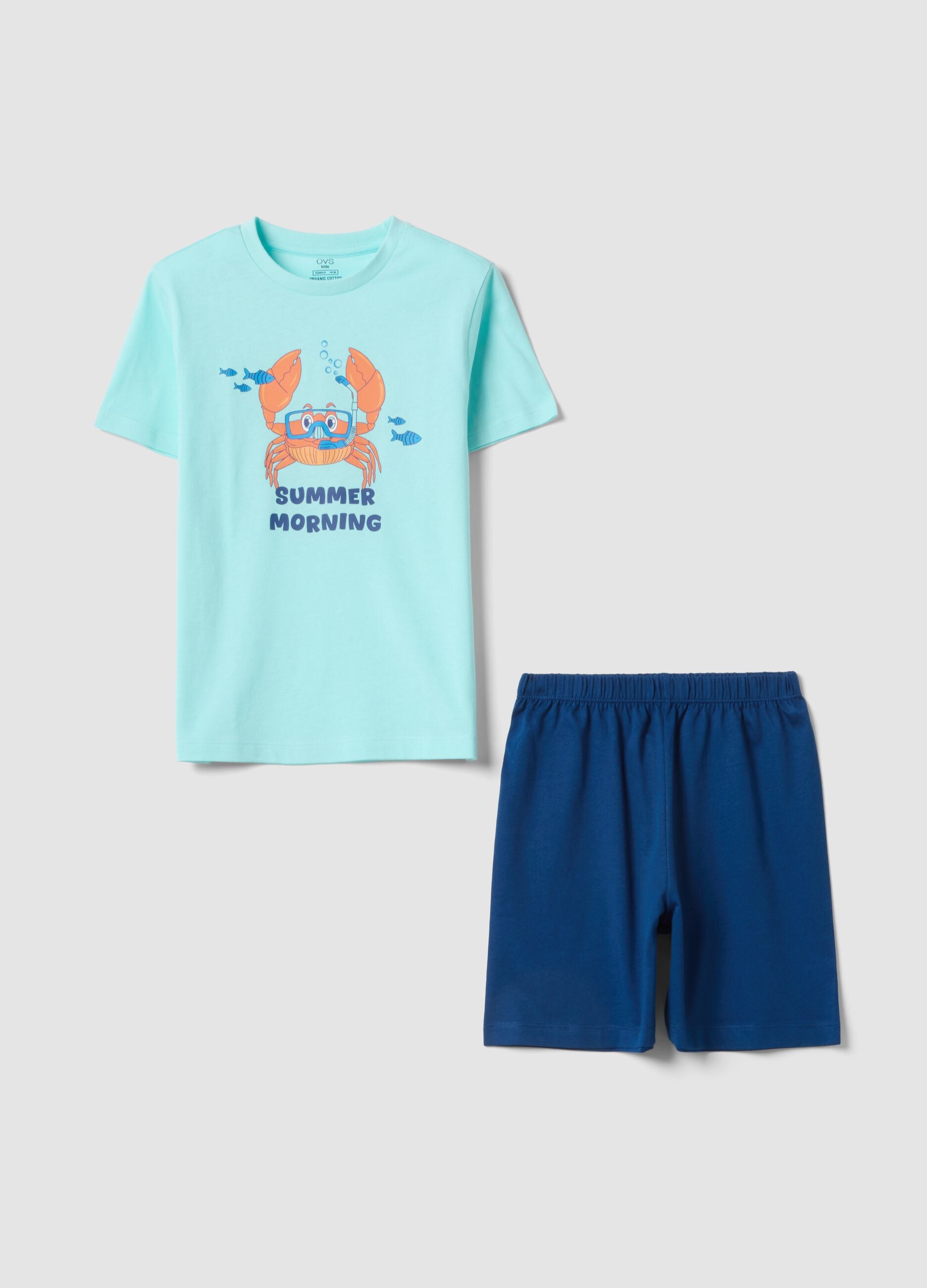 Blue and light-blue pure cotton boys&rsquo; pyjamas with crab print