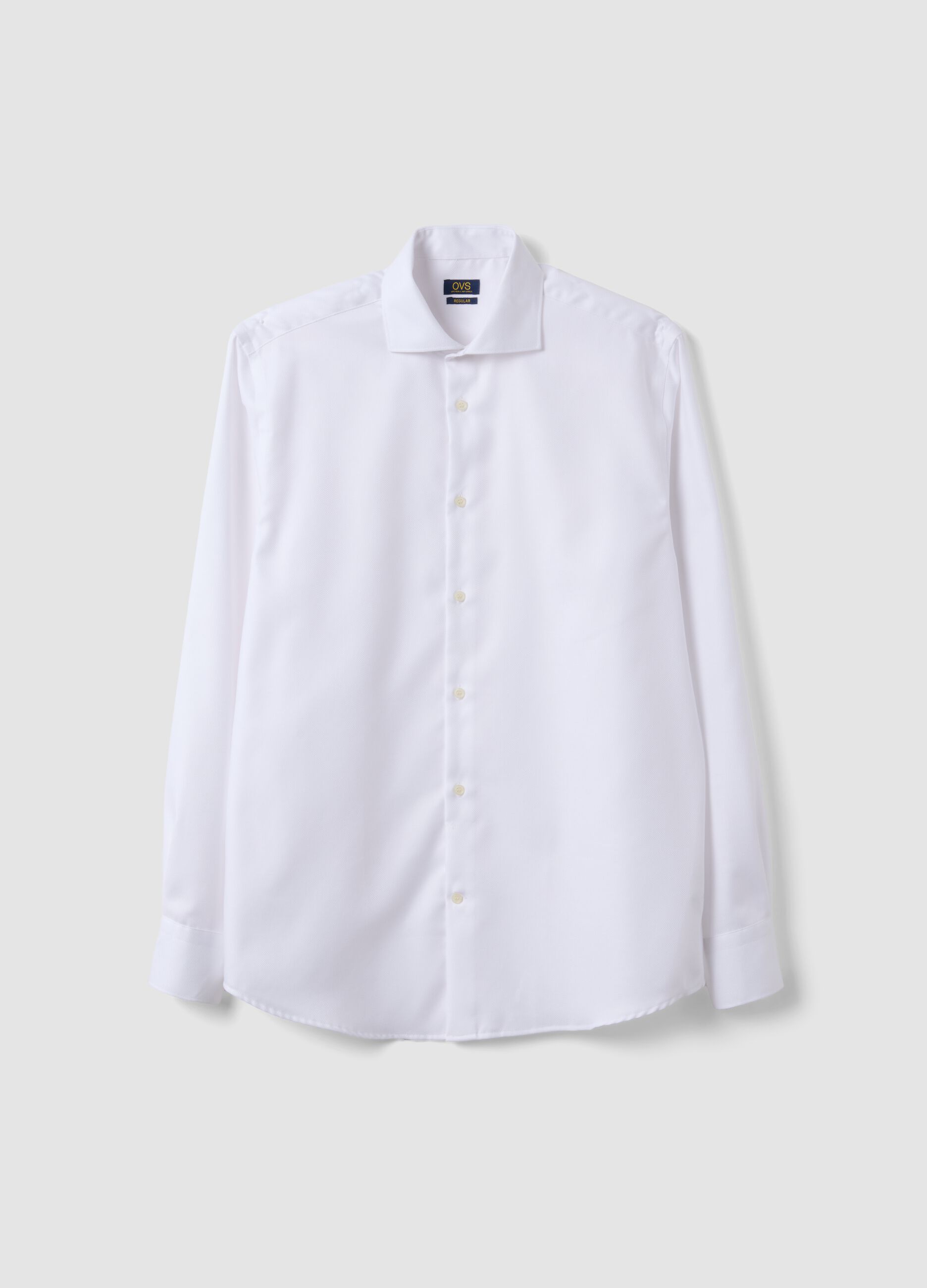 White regular-fit pure cotton shirt with cutaway collar