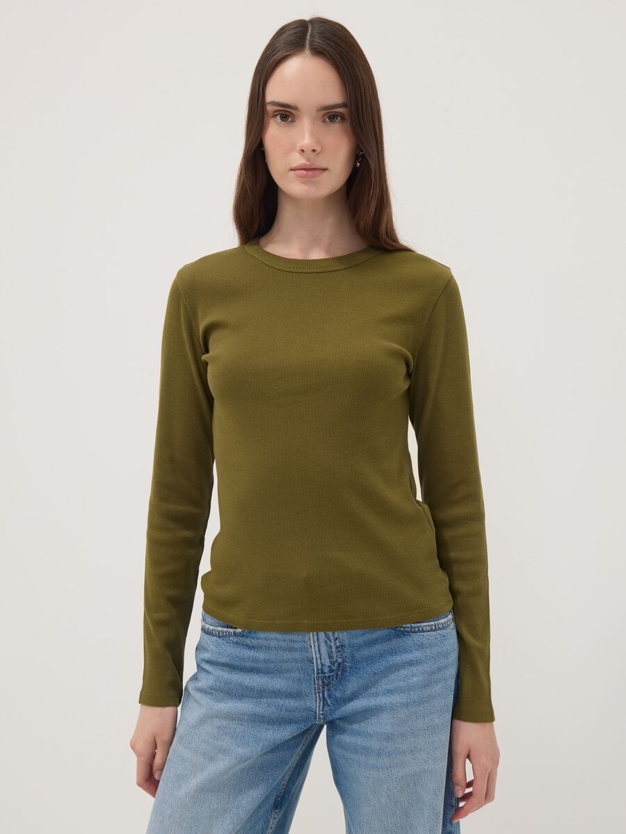 T-shirt verde a maniche lunghe in puro cotone_1