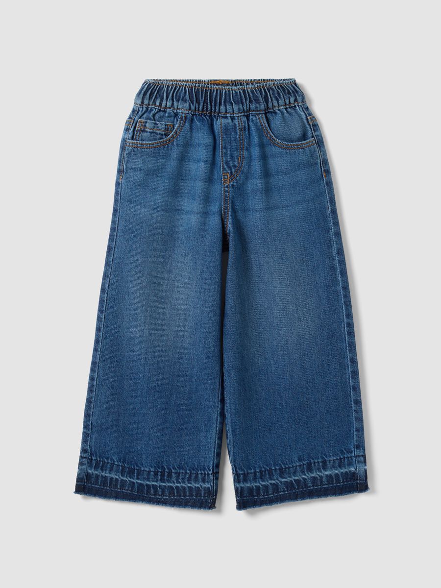 Girls&rsquo; blue wide-leg pure cotton jeans with elasticated waist_0