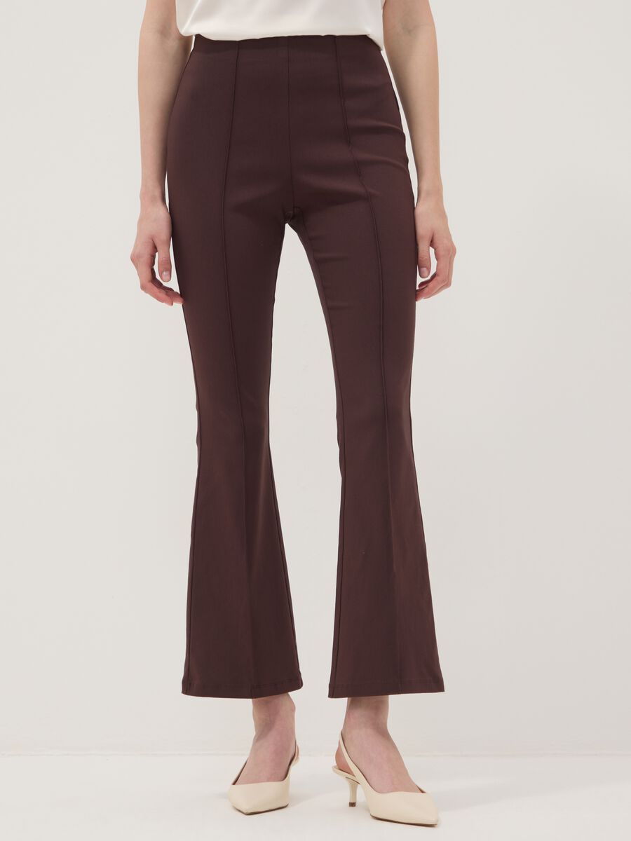 Brown stretch viscose flared leggings_1