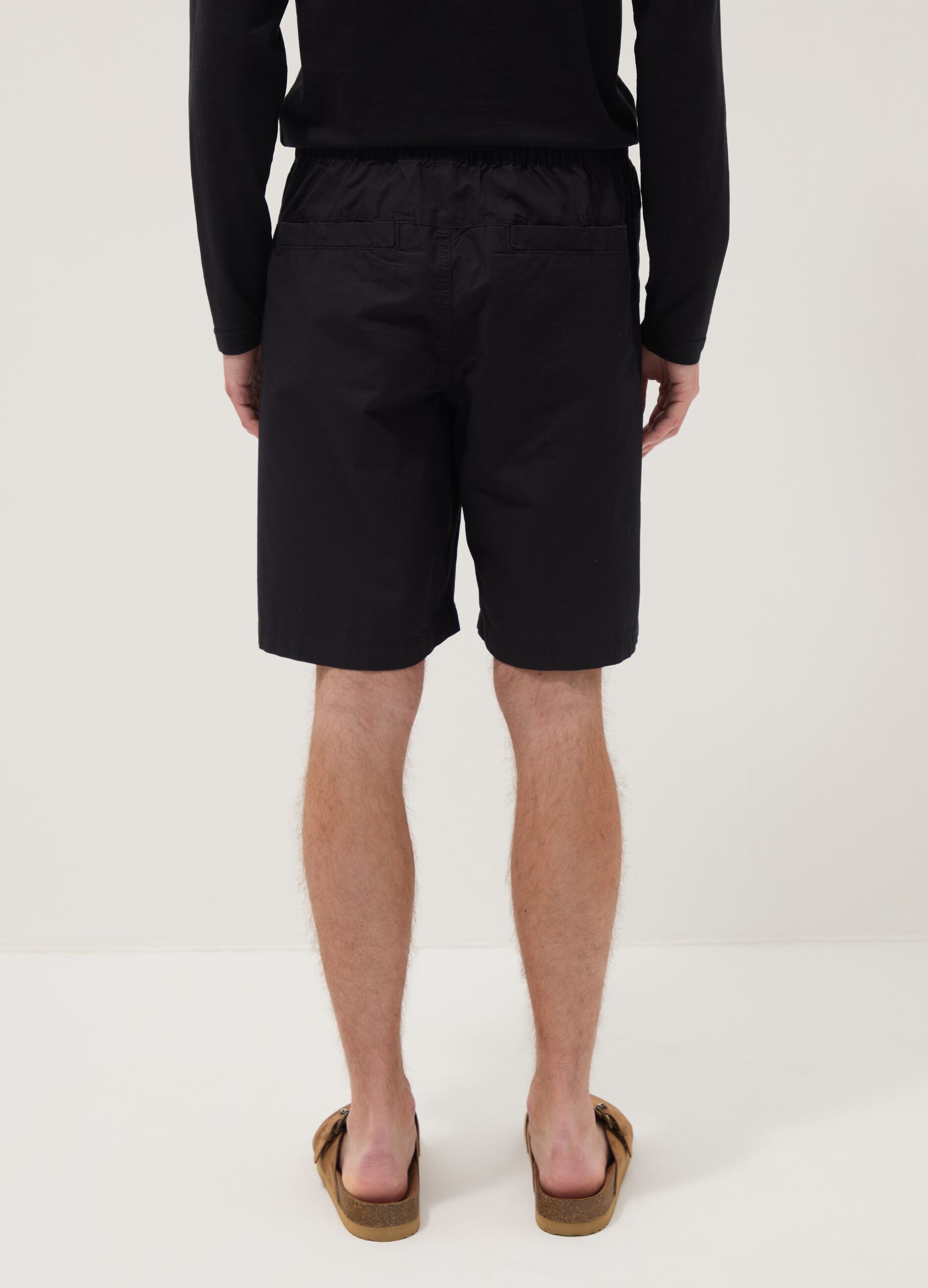 Blue pure cotton baggy-fit shorts with elasticated waistband