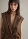 Brown regular fit lyocell and linen blend waistcoat with belt_0