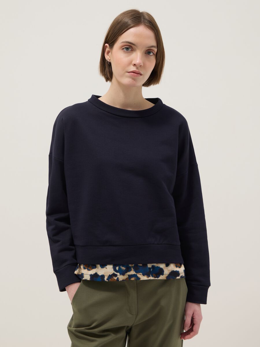 Felpa girocollo in cotone elasticizzato blu regular fit con dettaglio_0