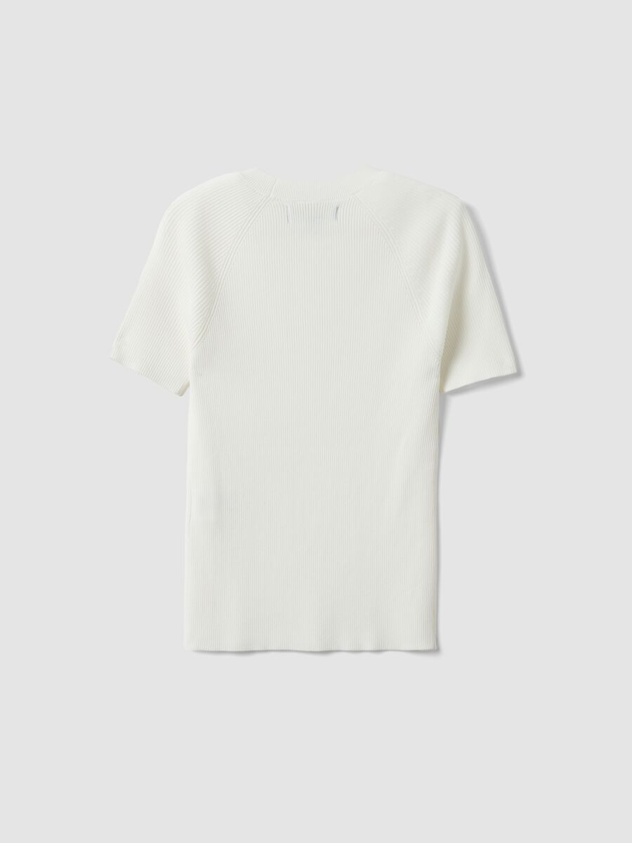 White ribbed fitted viscose-blend knit top_5