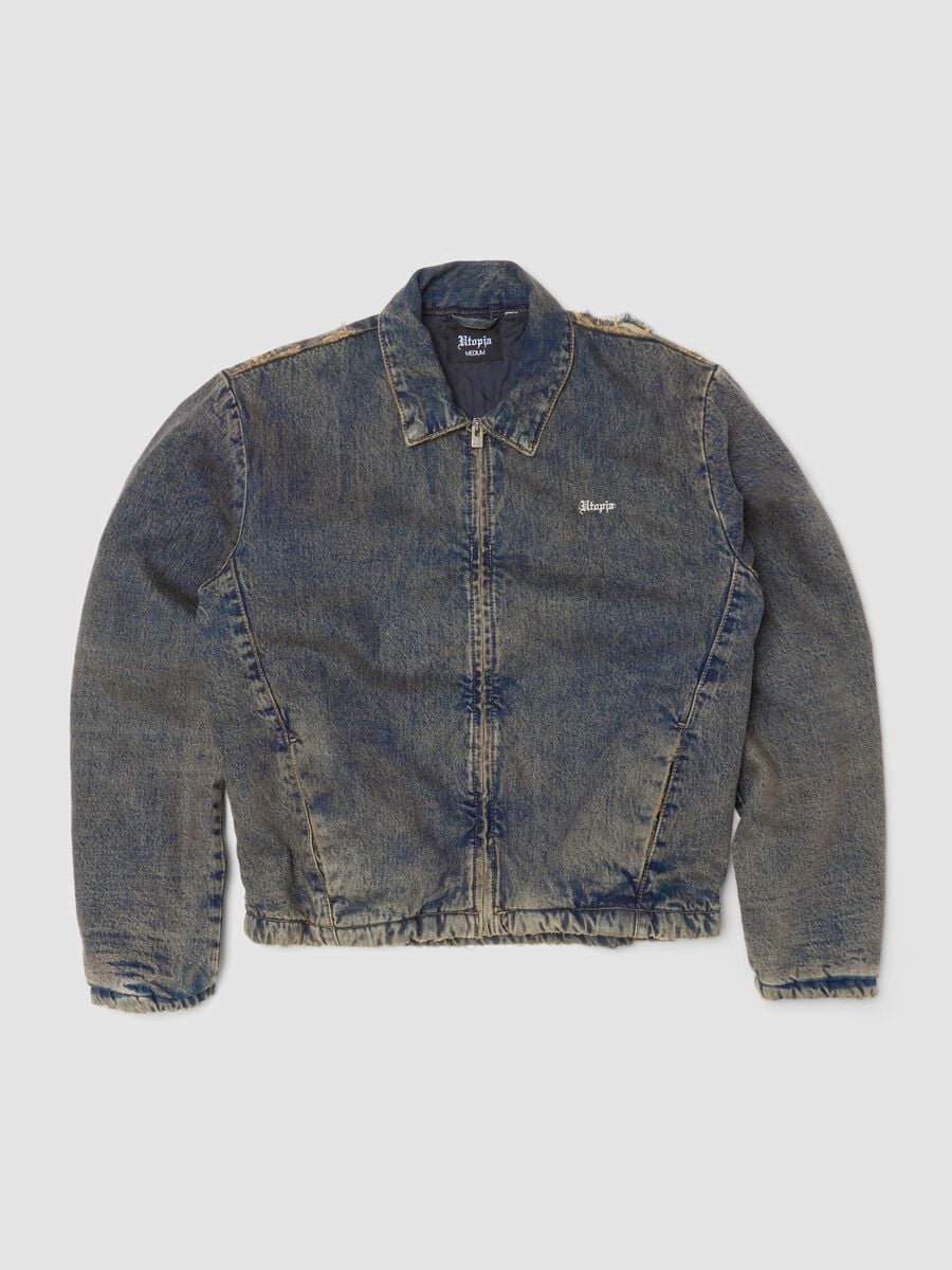 Vintage Dark Blue Padded Denim Jacket_0