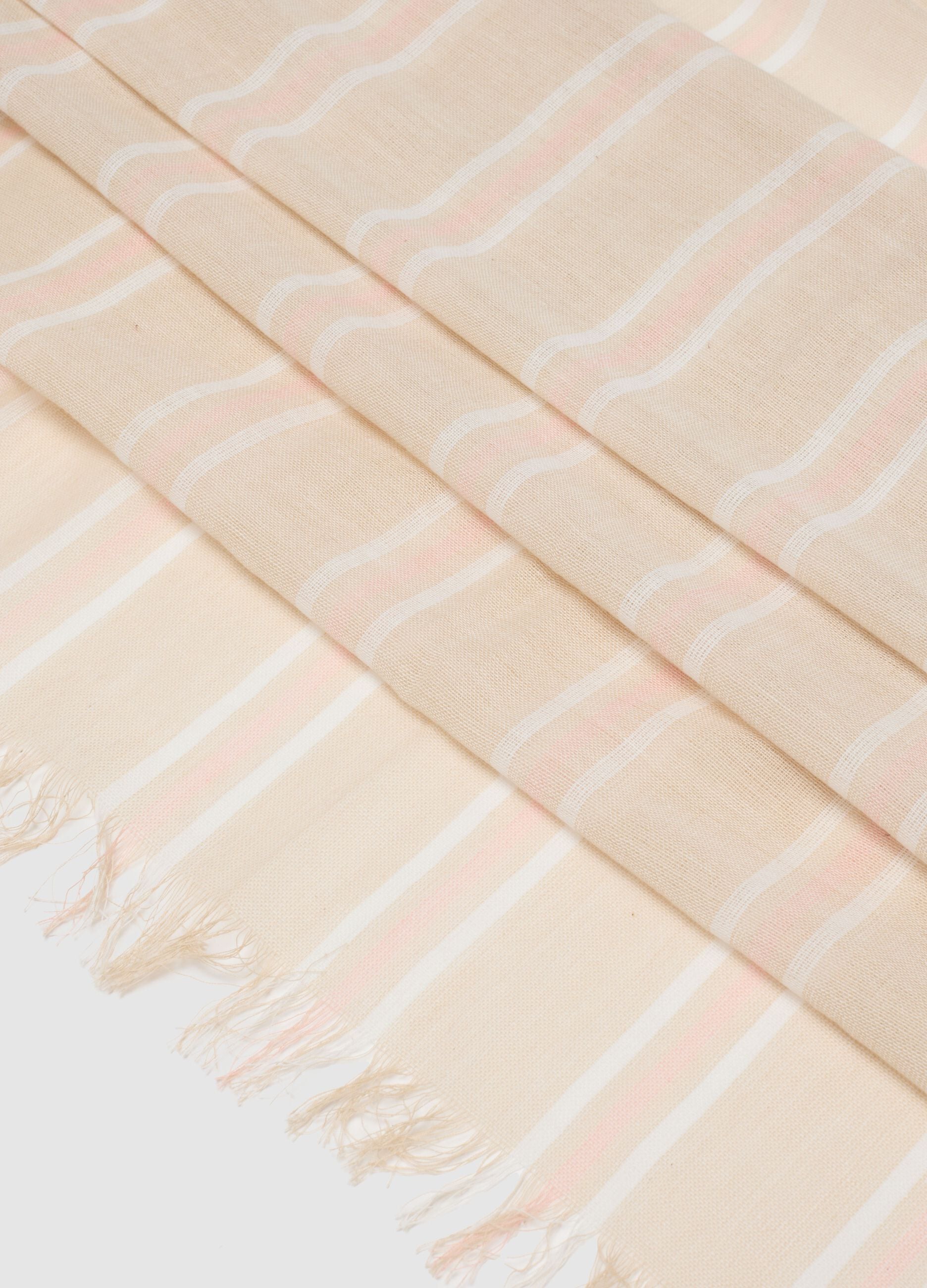 Beige pure cotton scarf with multicolour stripes